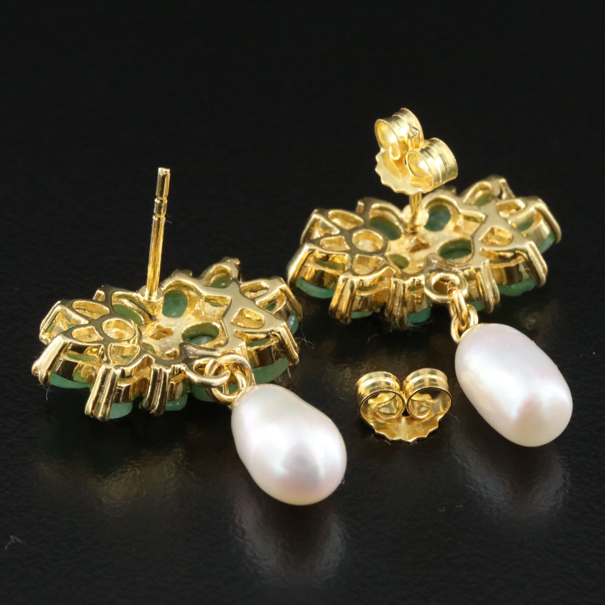 Sterling Emerald and Pearl Drop Earrings