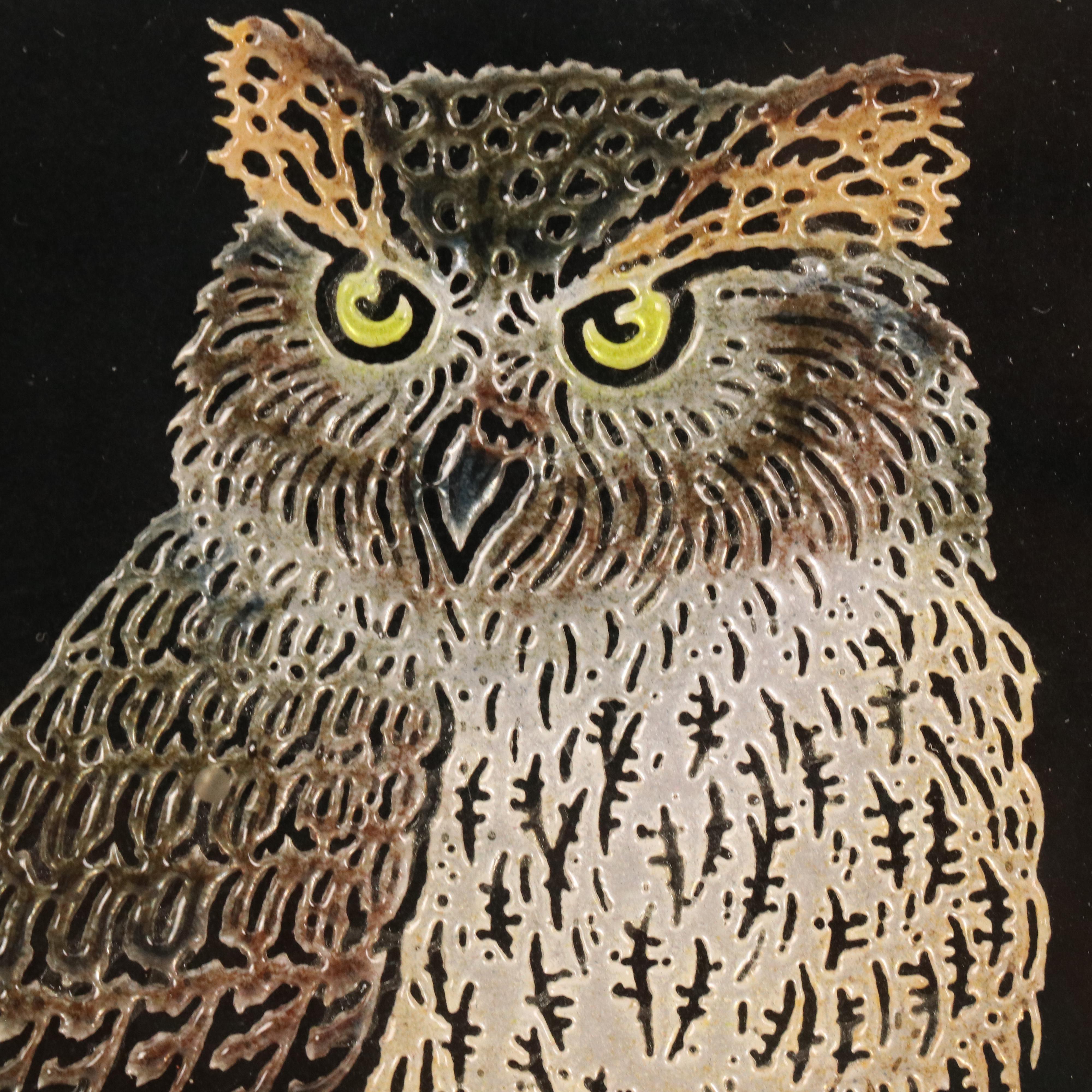 Mixed Media Panel of Great Horned Owl