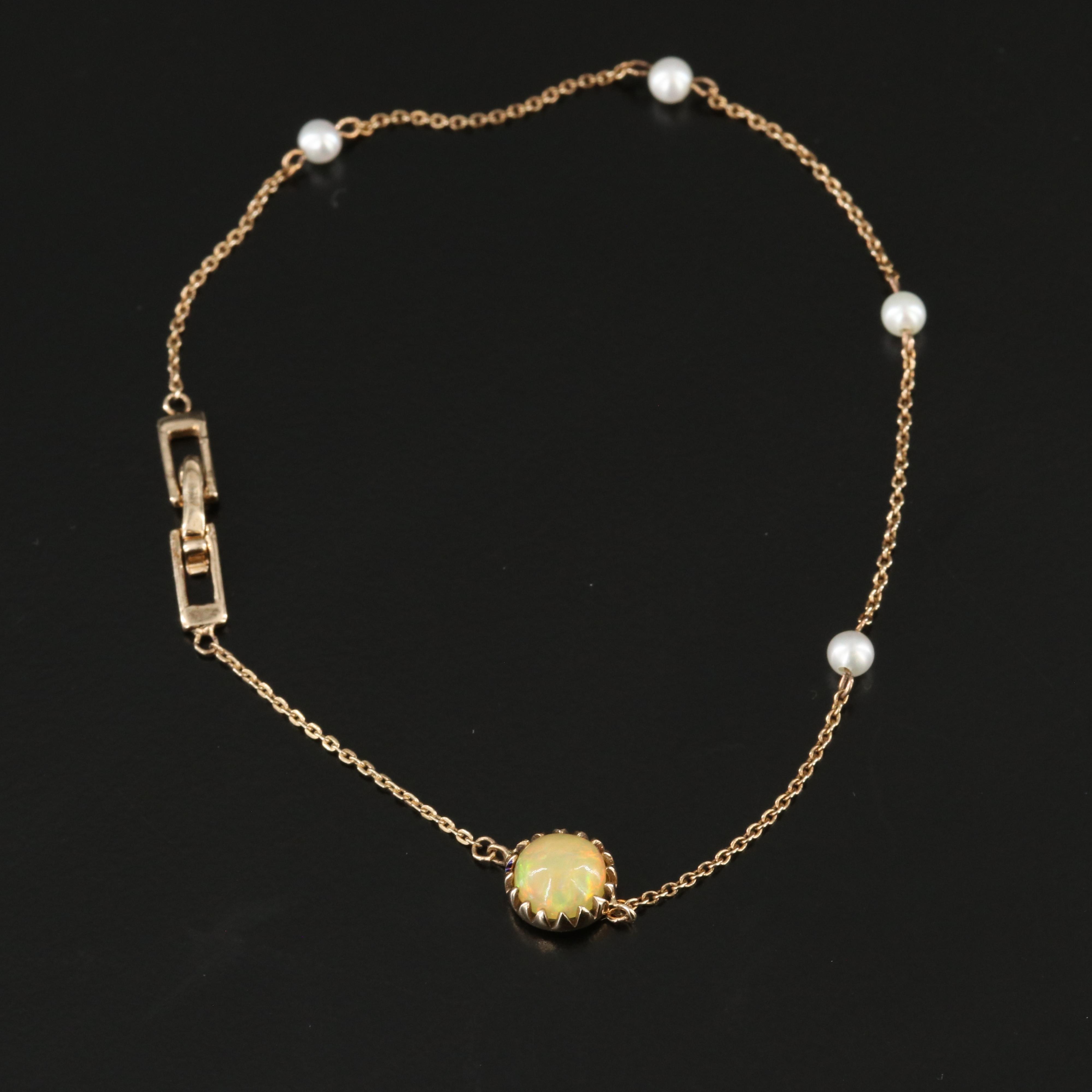 9K Pearl, Opal and Diamond Station Bracelet