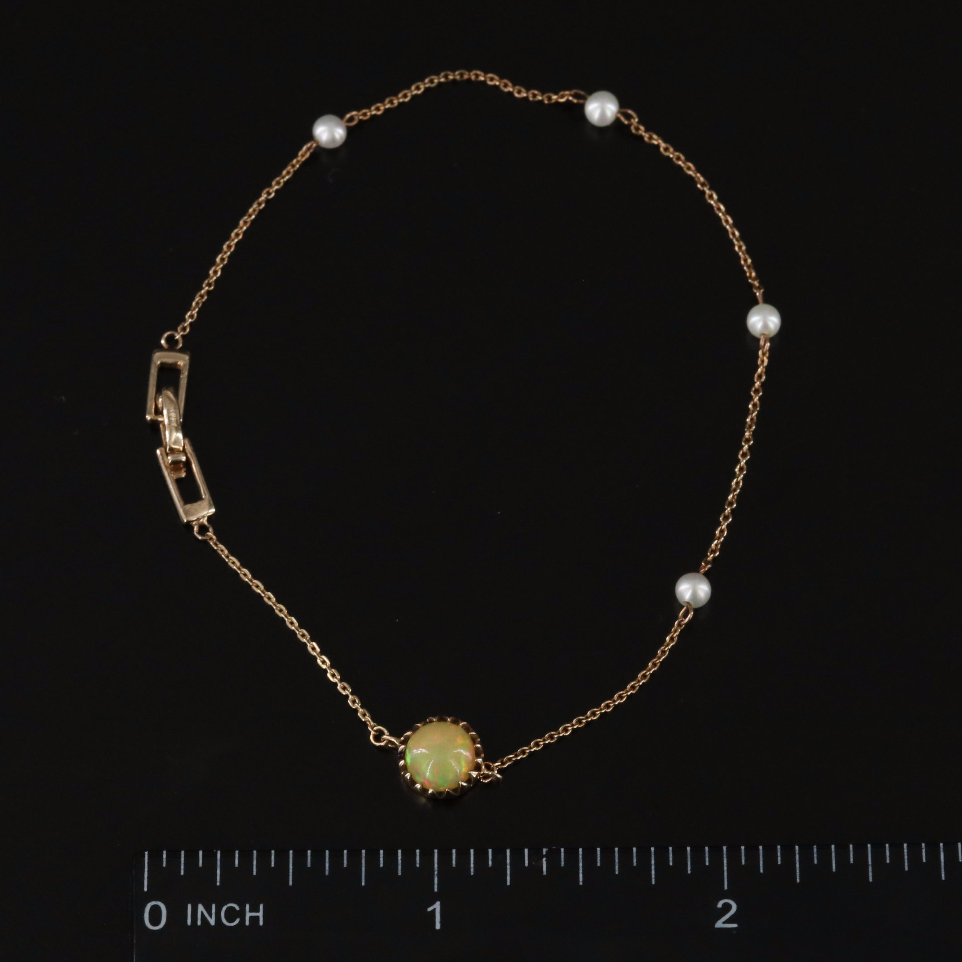 9K Pearl, Opal and Diamond Station Bracelet