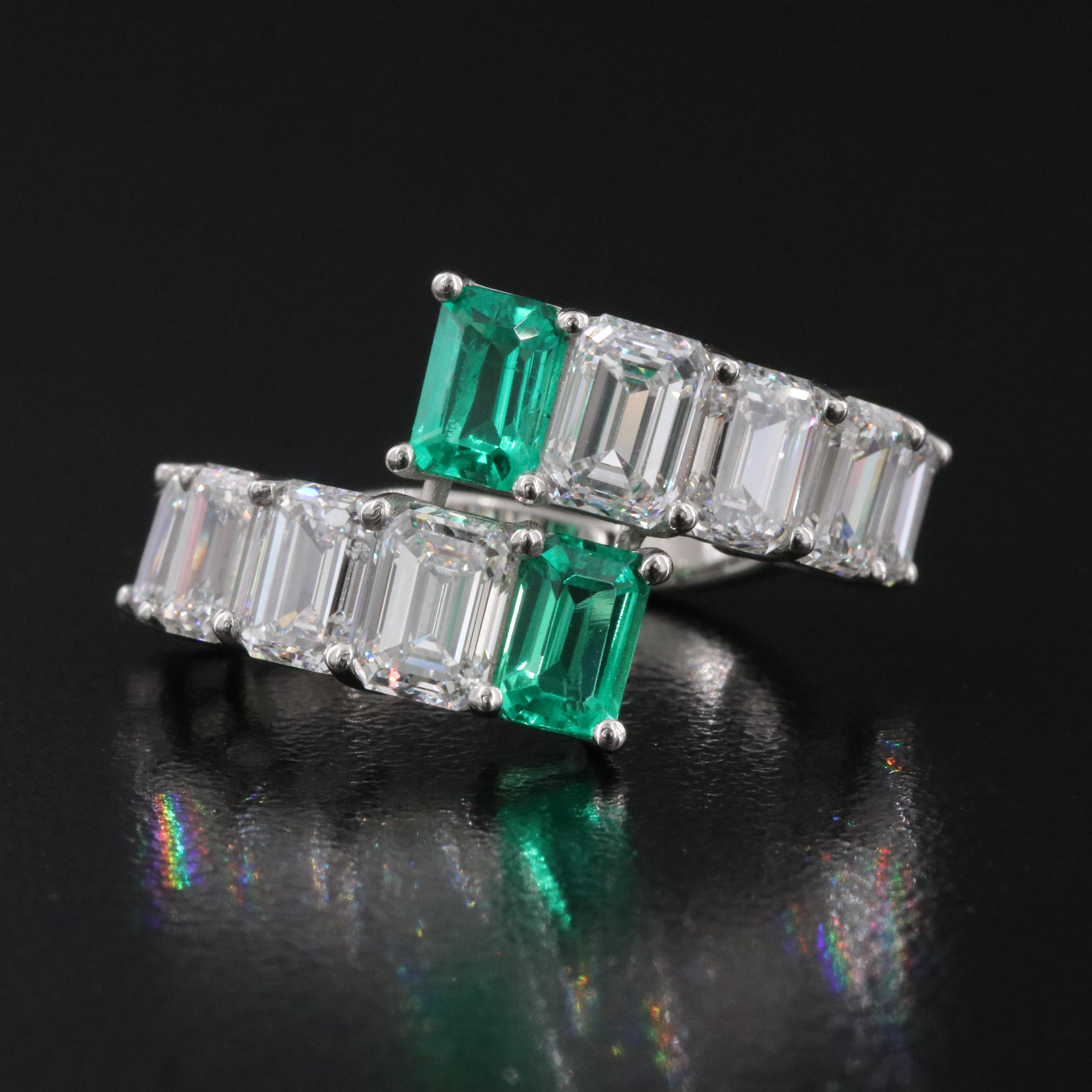 Platinum 1.14 CTW Emerald and 5.39 CTW Lab Grown Diamond Ring