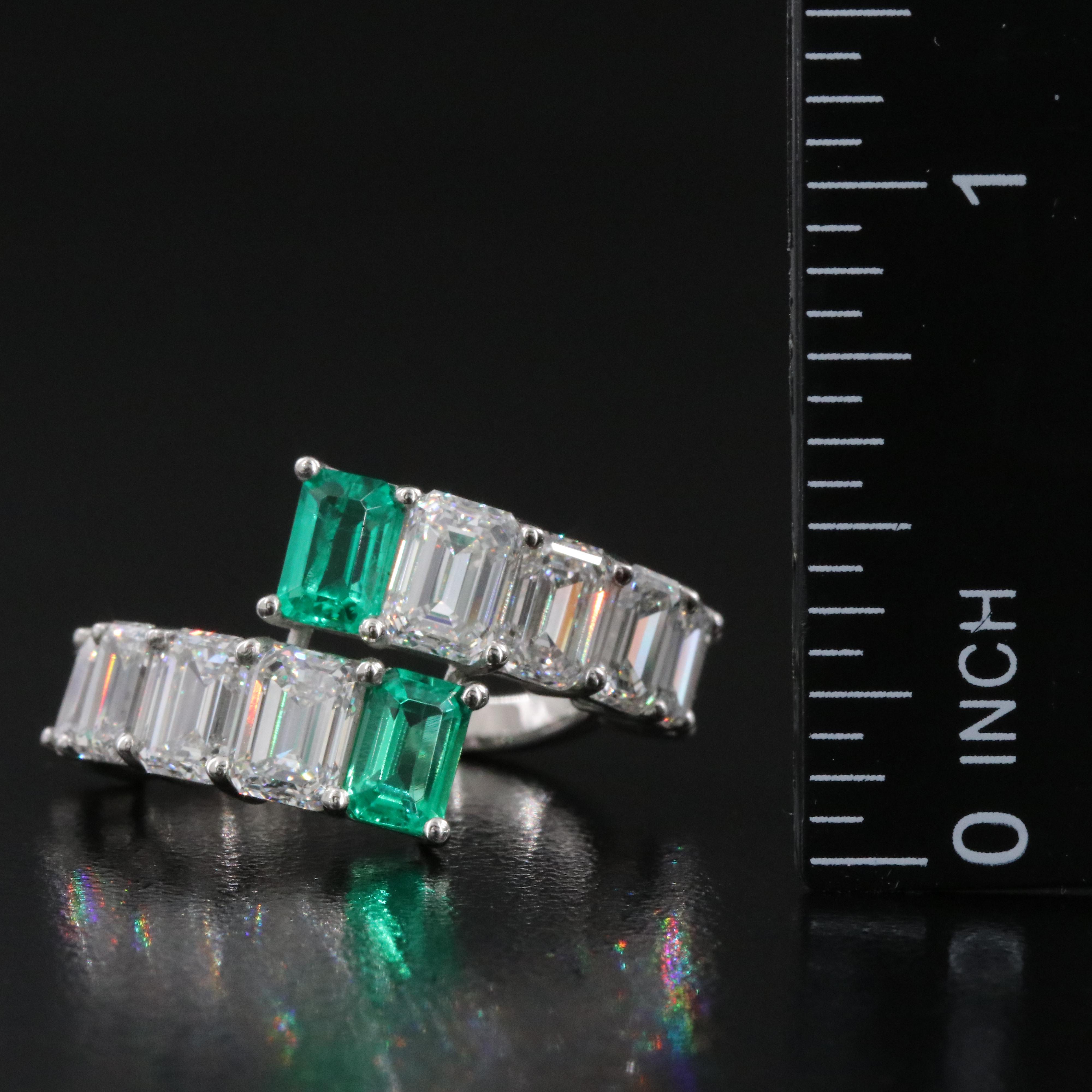 Platinum 1.14 CTW Emerald and 5.39 CTW Lab Grown Diamond Ring