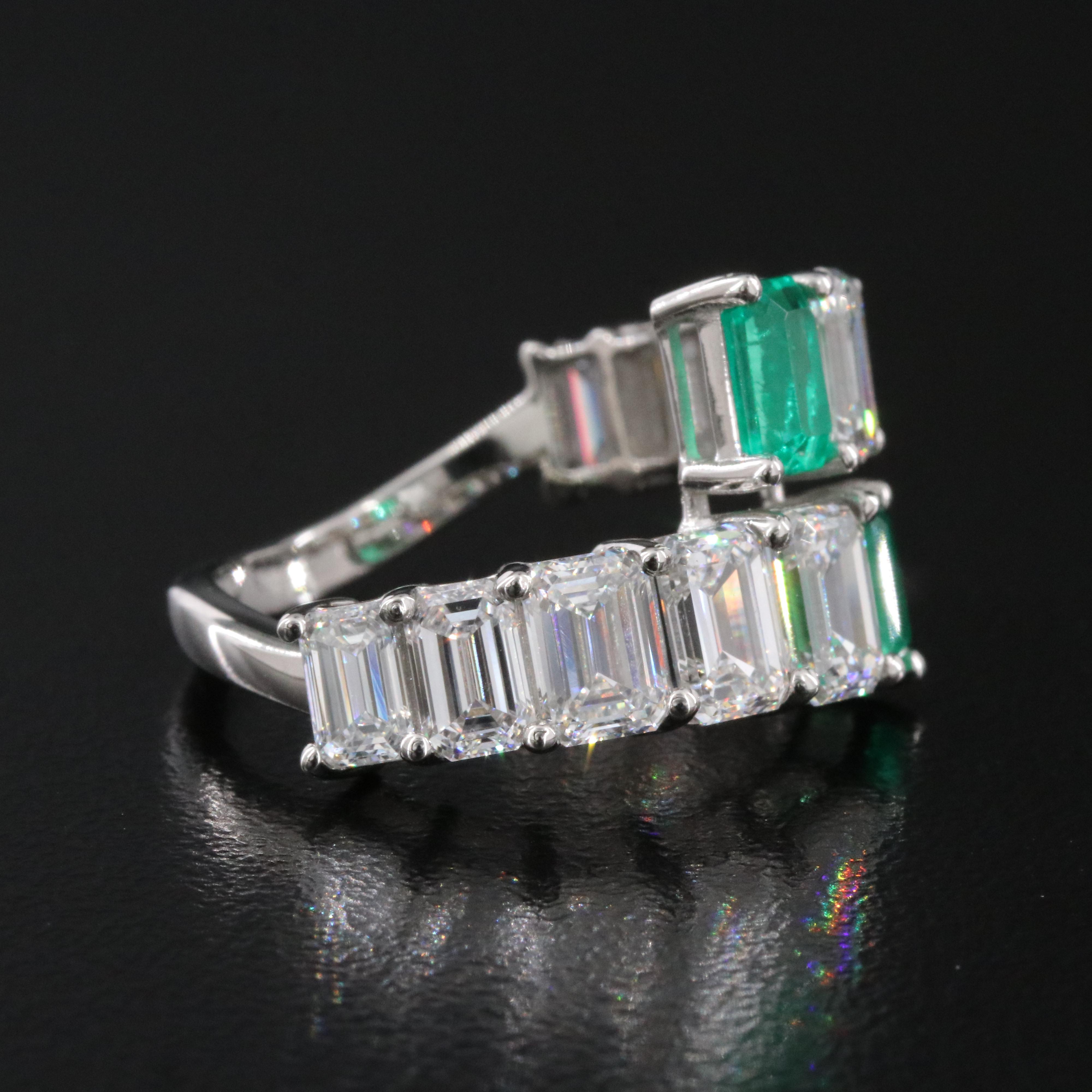 Platinum 1.14 CTW Emerald and 5.39 CTW Lab Grown Diamond Ring