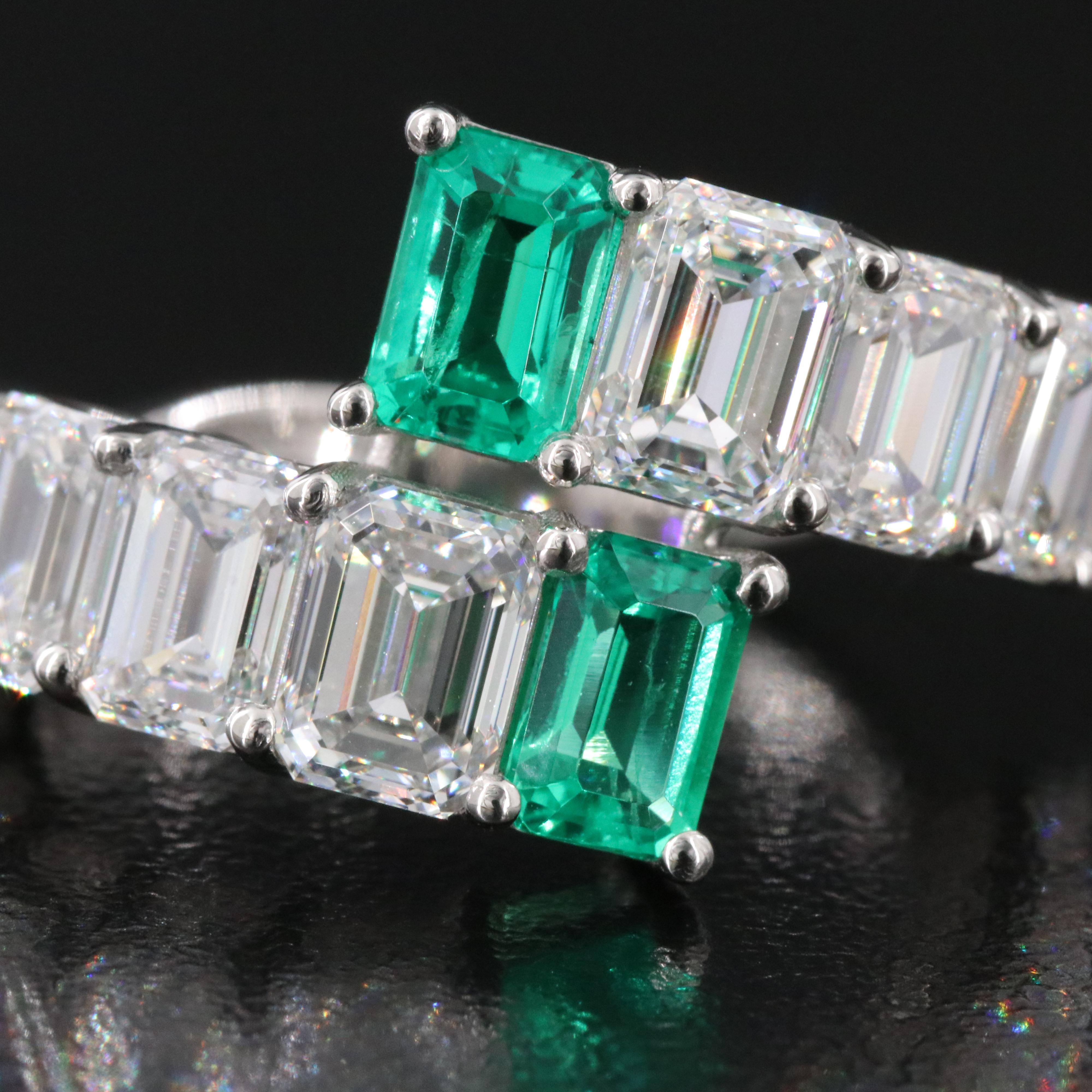 Platinum 1.14 CTW Emerald and 5.39 CTW Lab Grown Diamond Ring