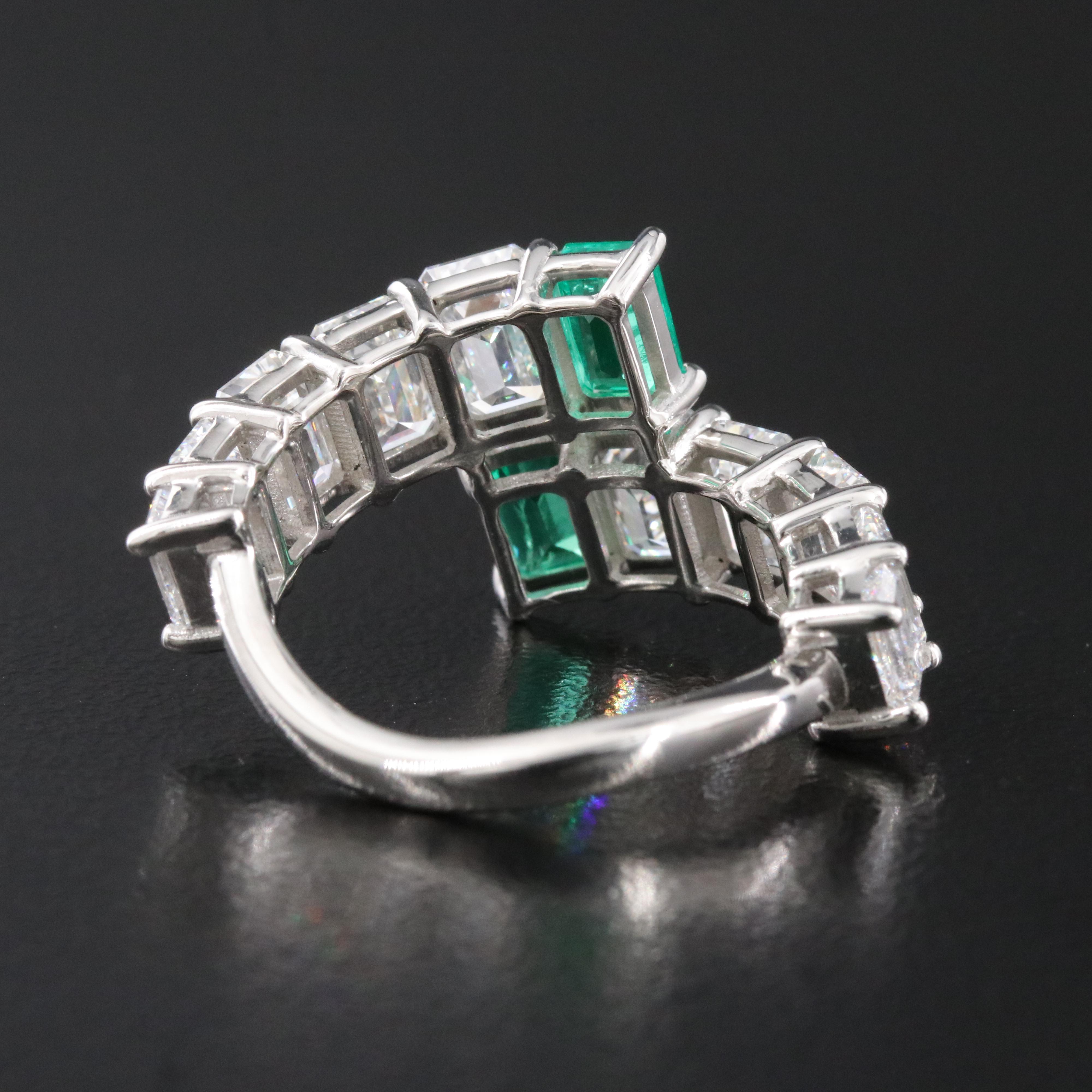 Platinum 1.14 CTW Emerald and 5.39 CTW Lab Grown Diamond Ring