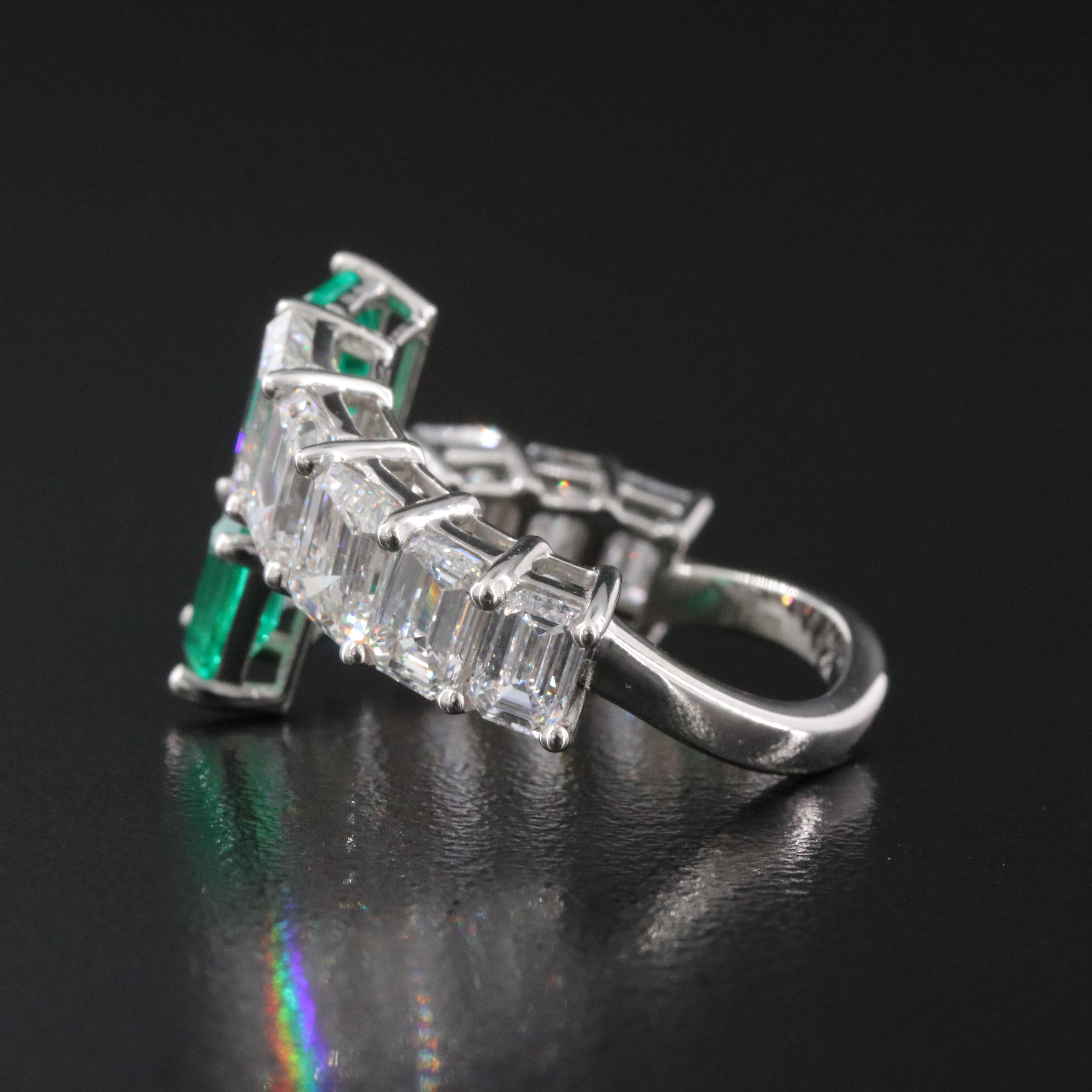 Platinum 1.14 CTW Emerald and 5.39 CTW Lab Grown Diamond Ring