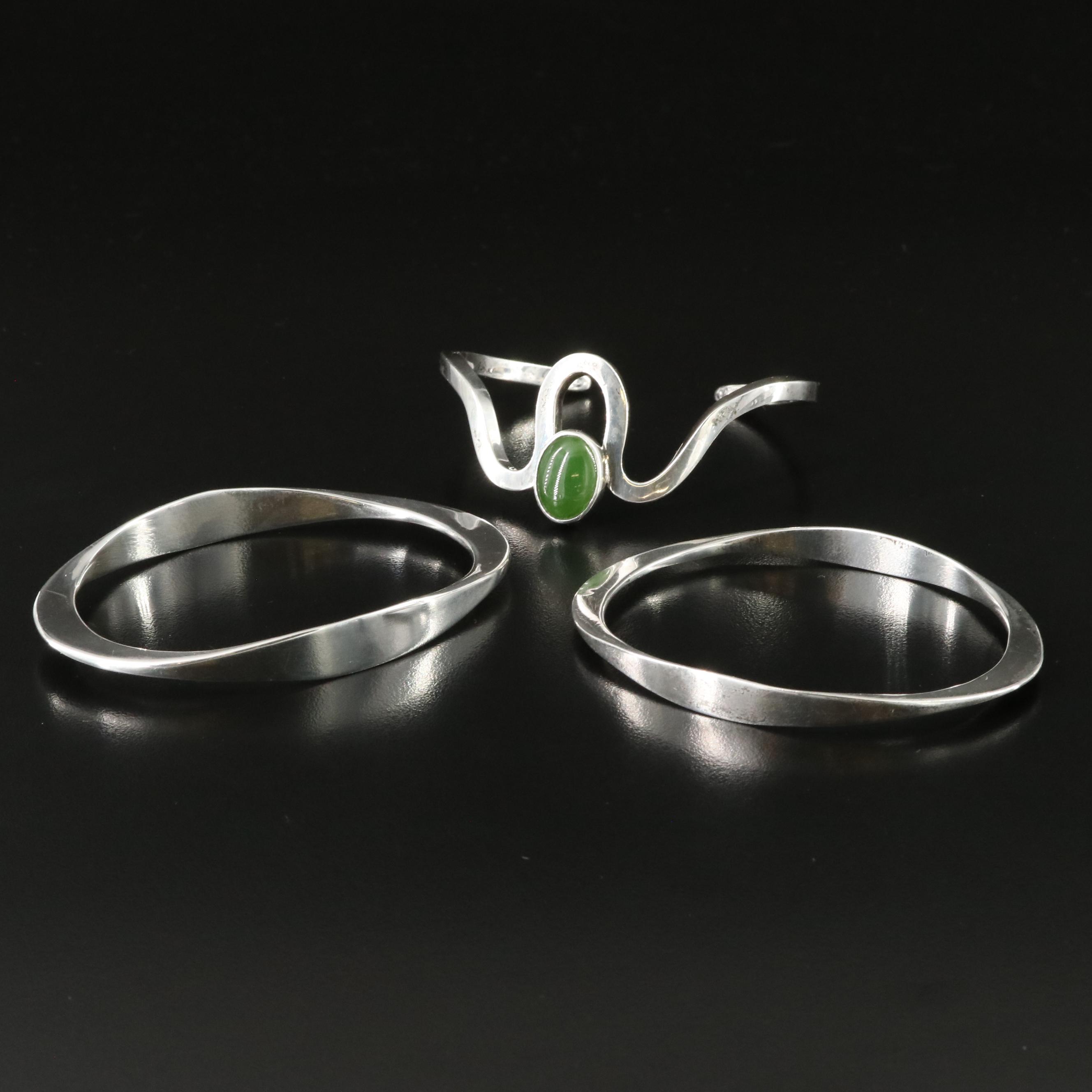 Sterling Bangles and Nephrite Cuff