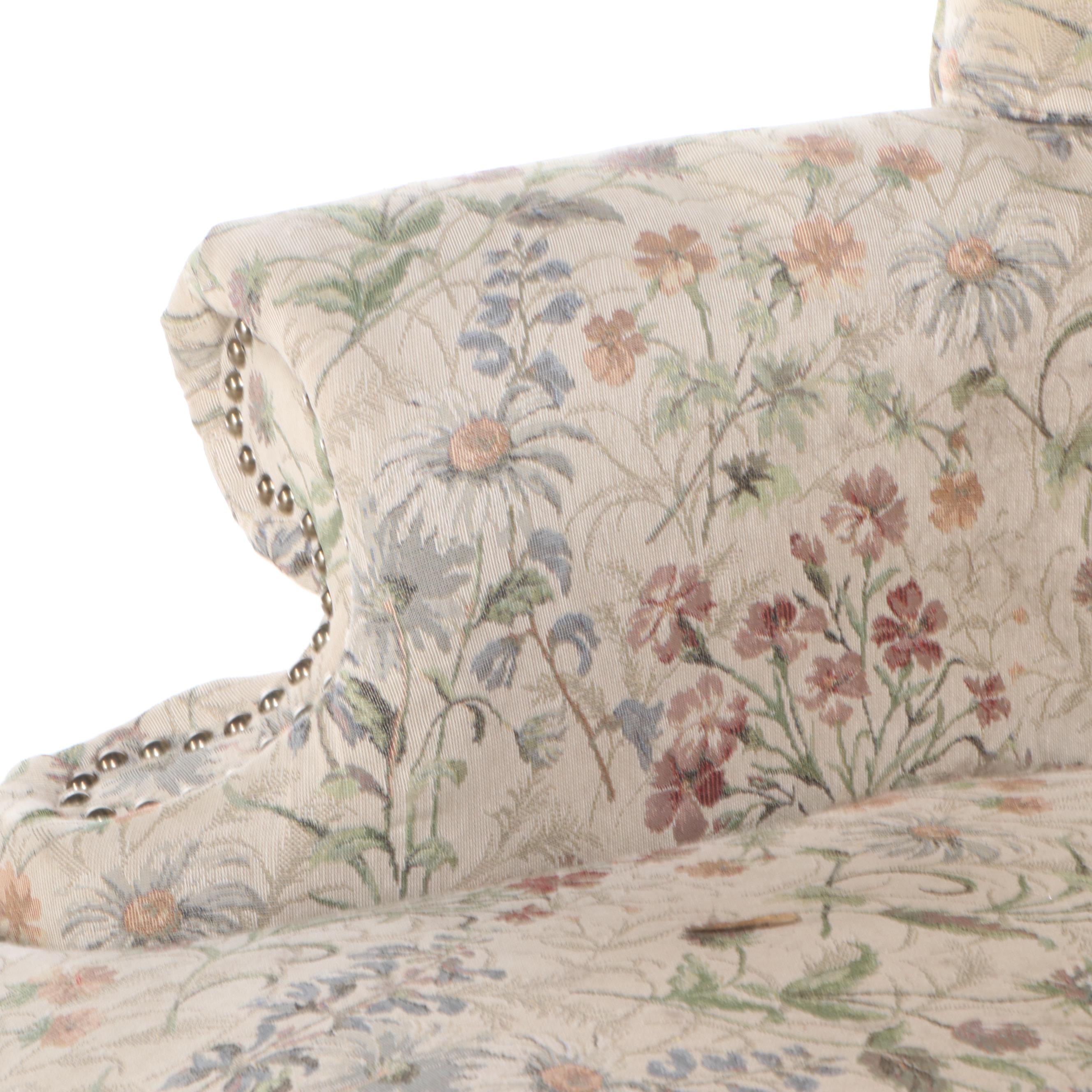 Pair of Wild Flower Upholstered Wingback Armchairs