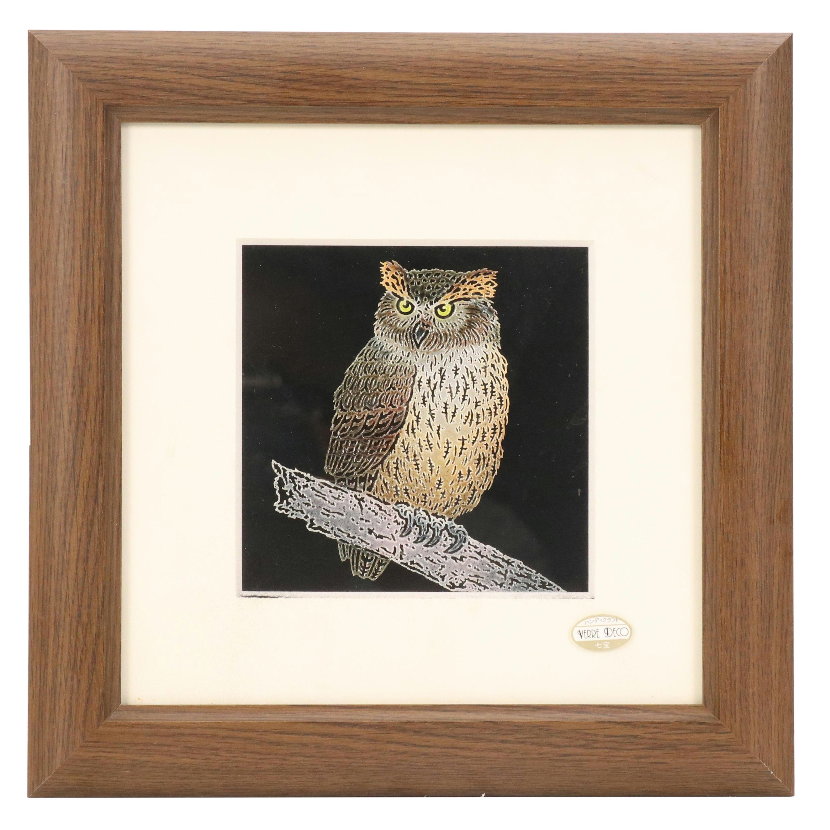 Mixed Media Panel of Great Horned Owl