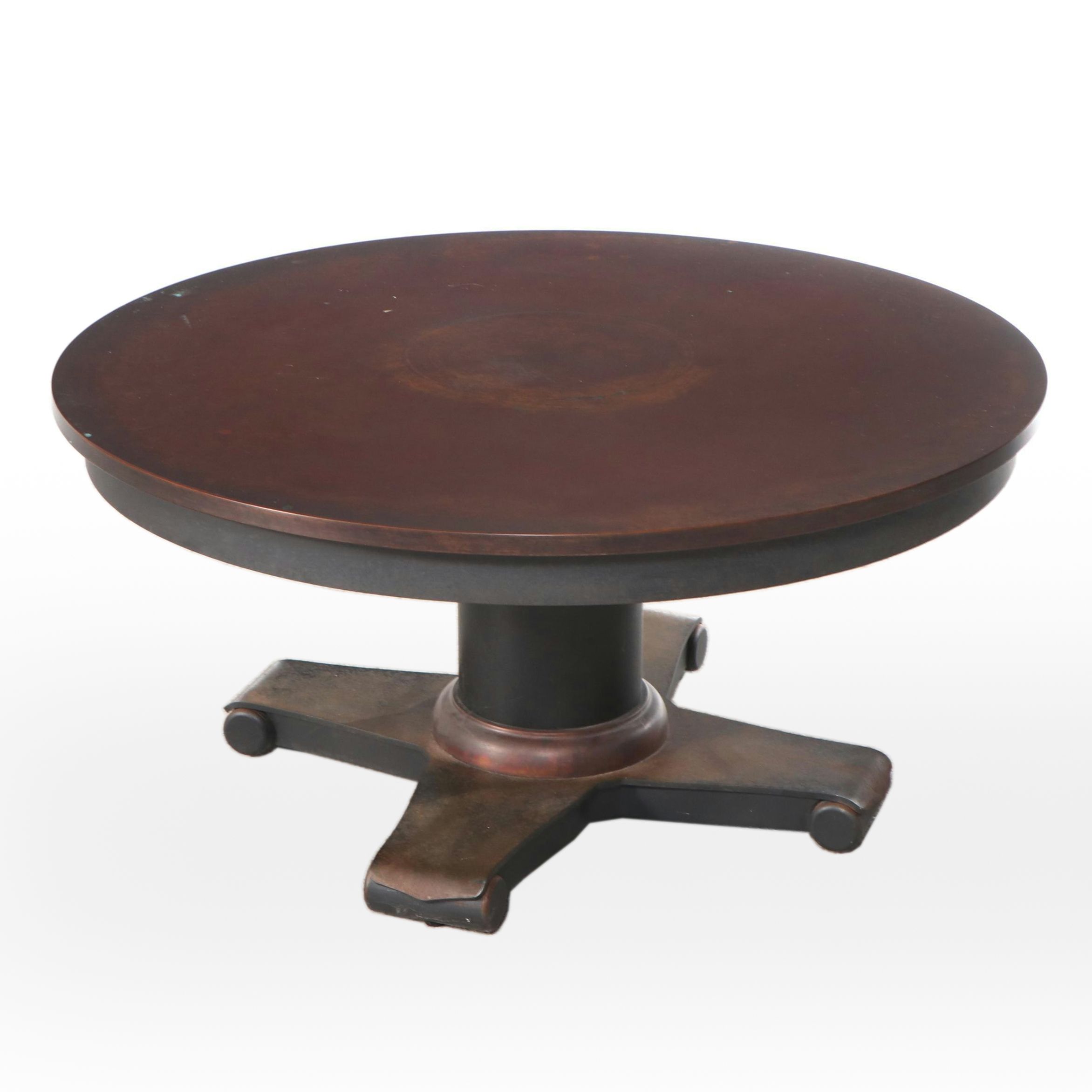 Patinated Copper Top Pedestal Side Table