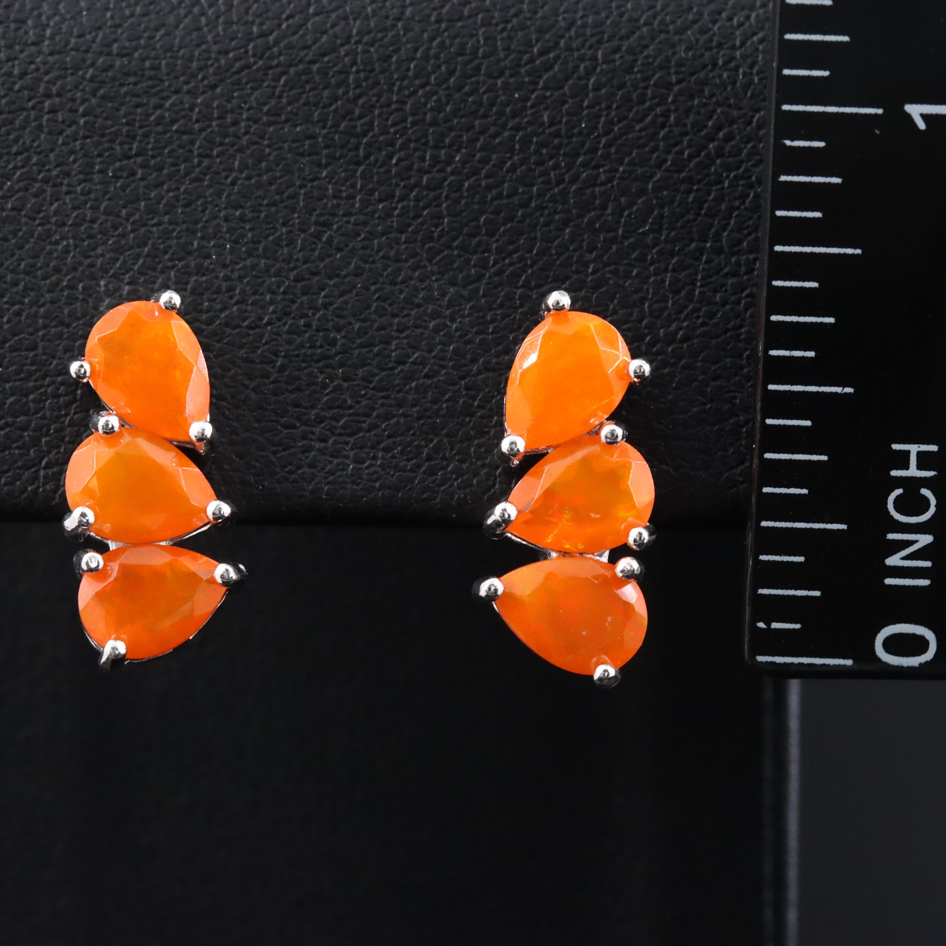 Sterling Fire Opal Earrings