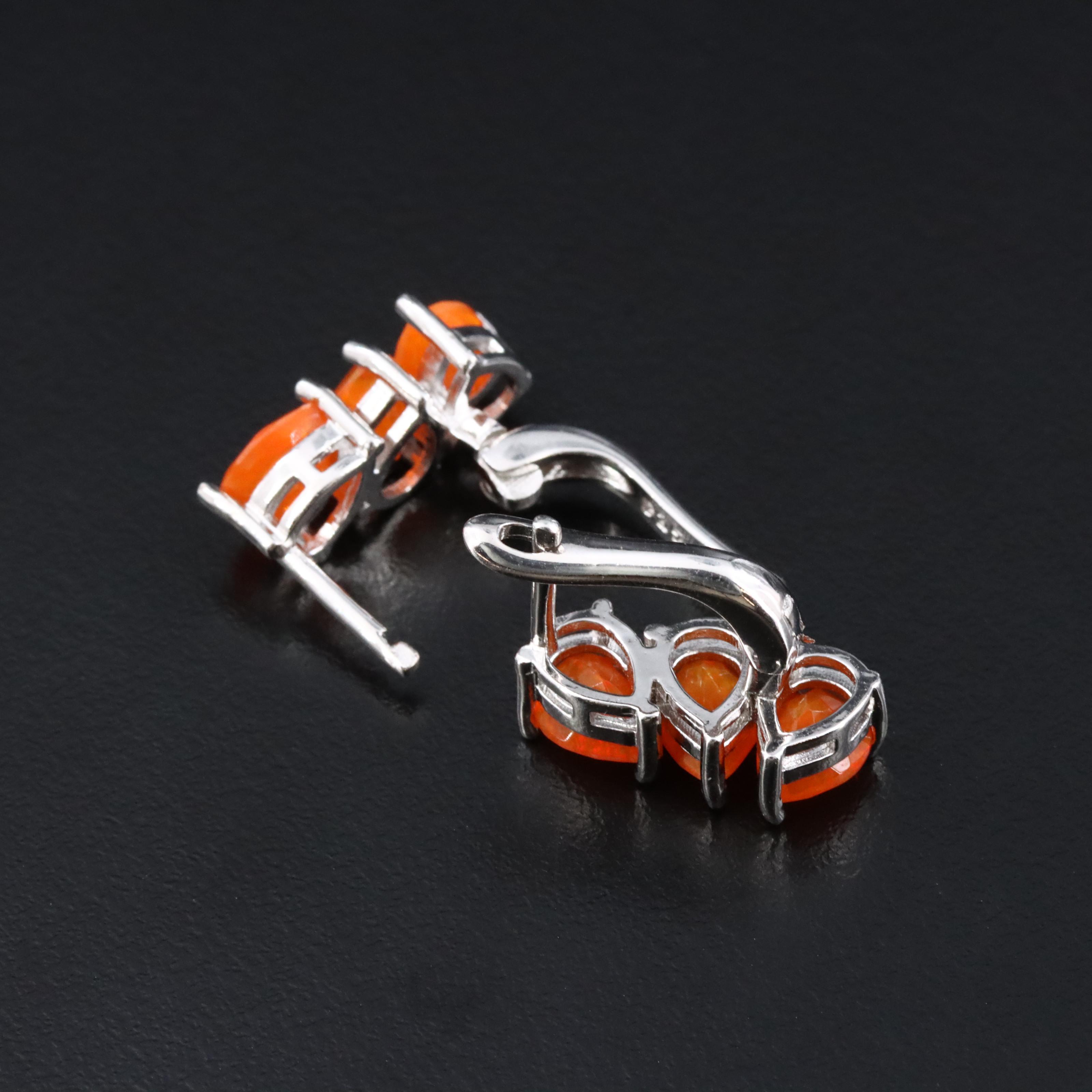 Sterling Fire Opal Earrings