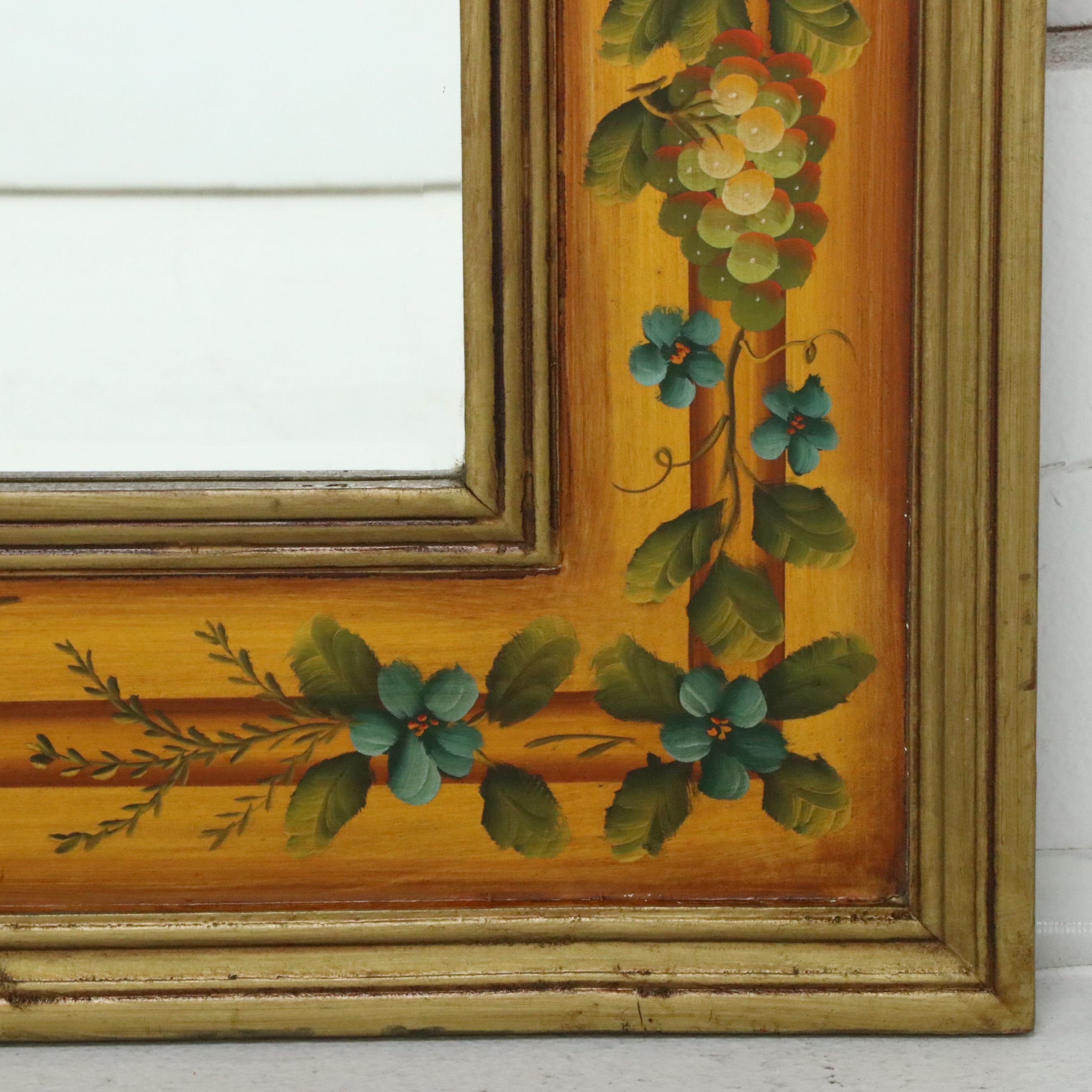 Tuscan Style Hand-Painted Fruit Motif Framed Wall Mirror
