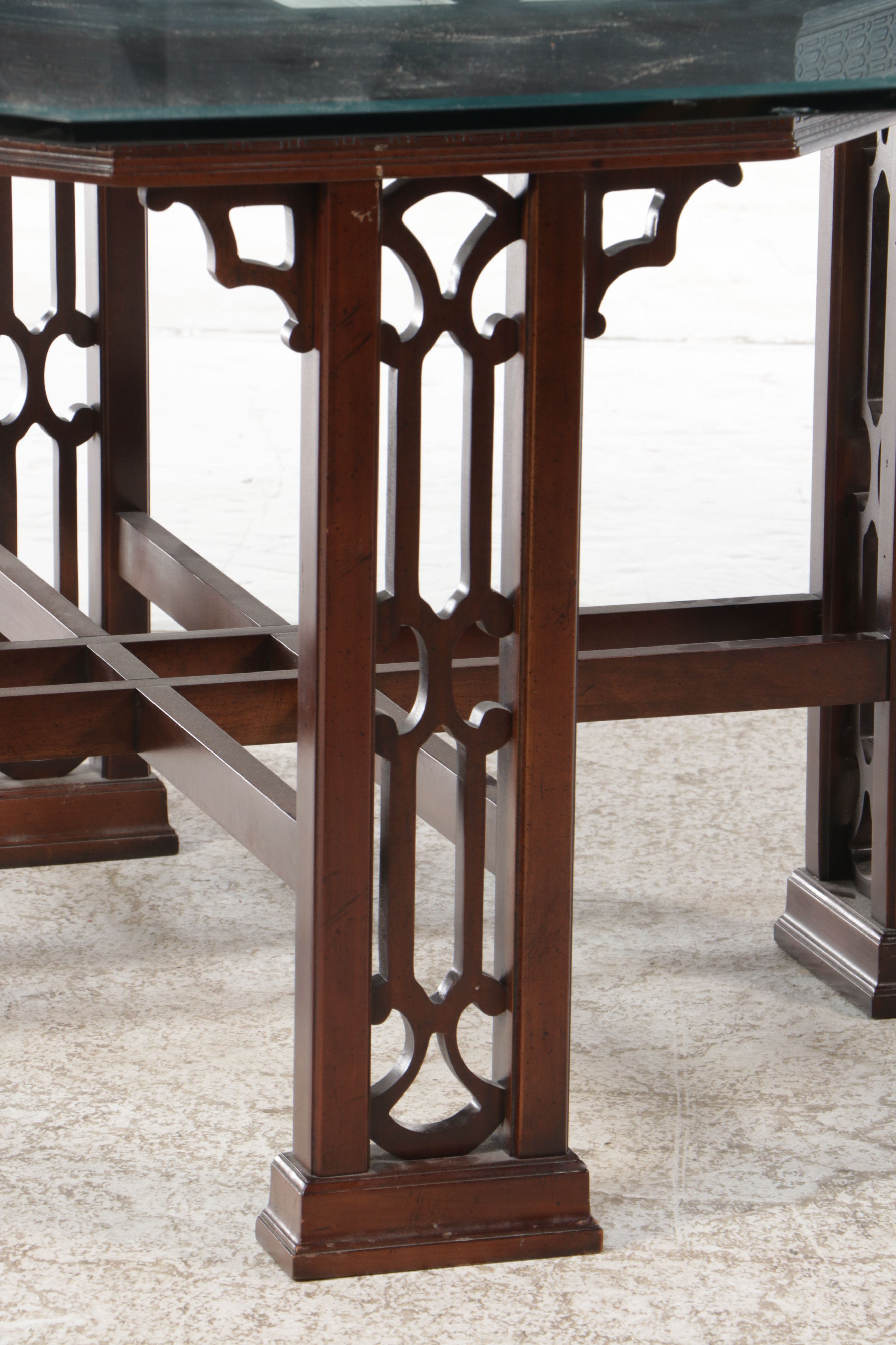 Thomasville Chinese Style Mahogany Dining Table with Glass Top