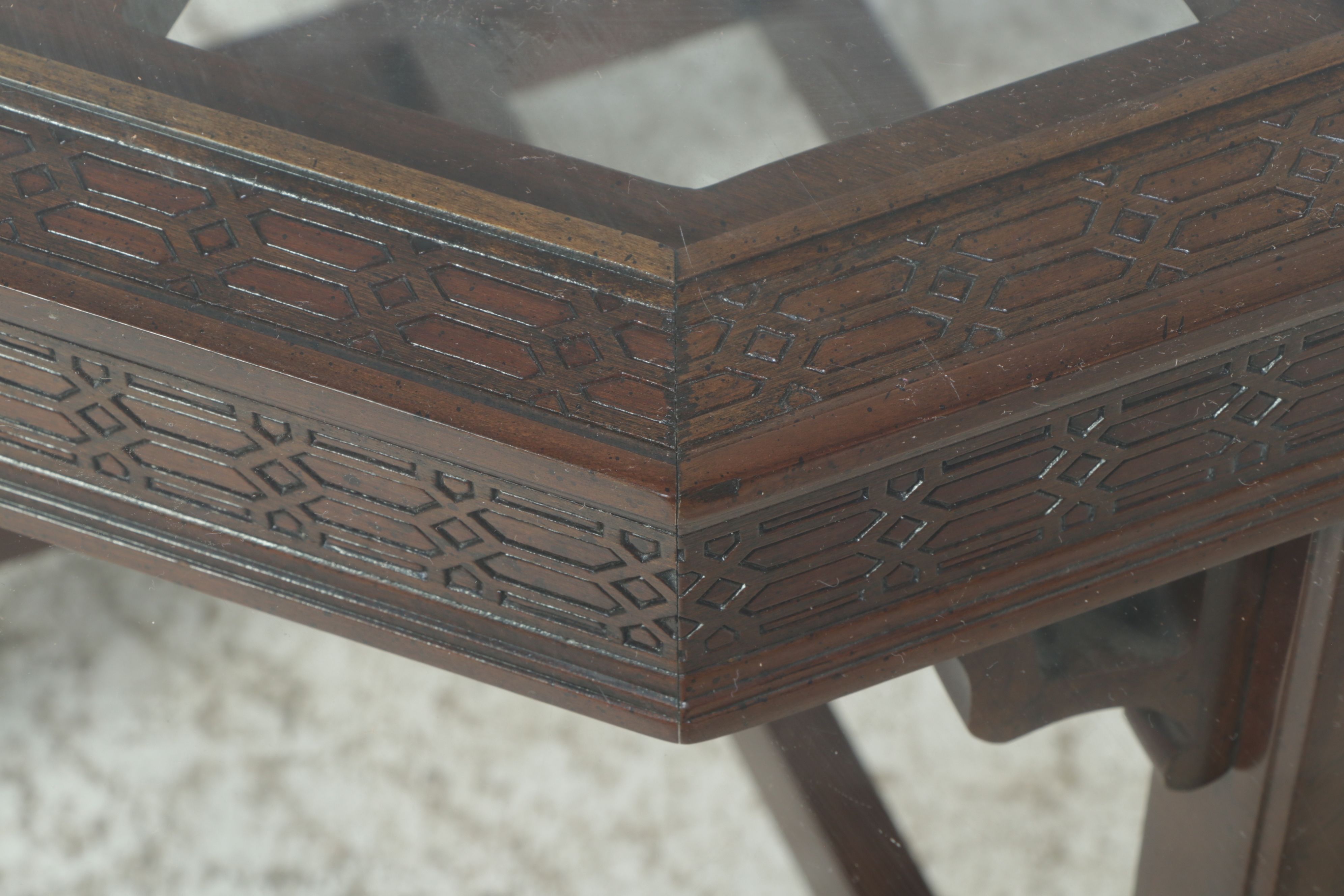Thomasville Chinese Style Mahogany Dining Table with Glass Top