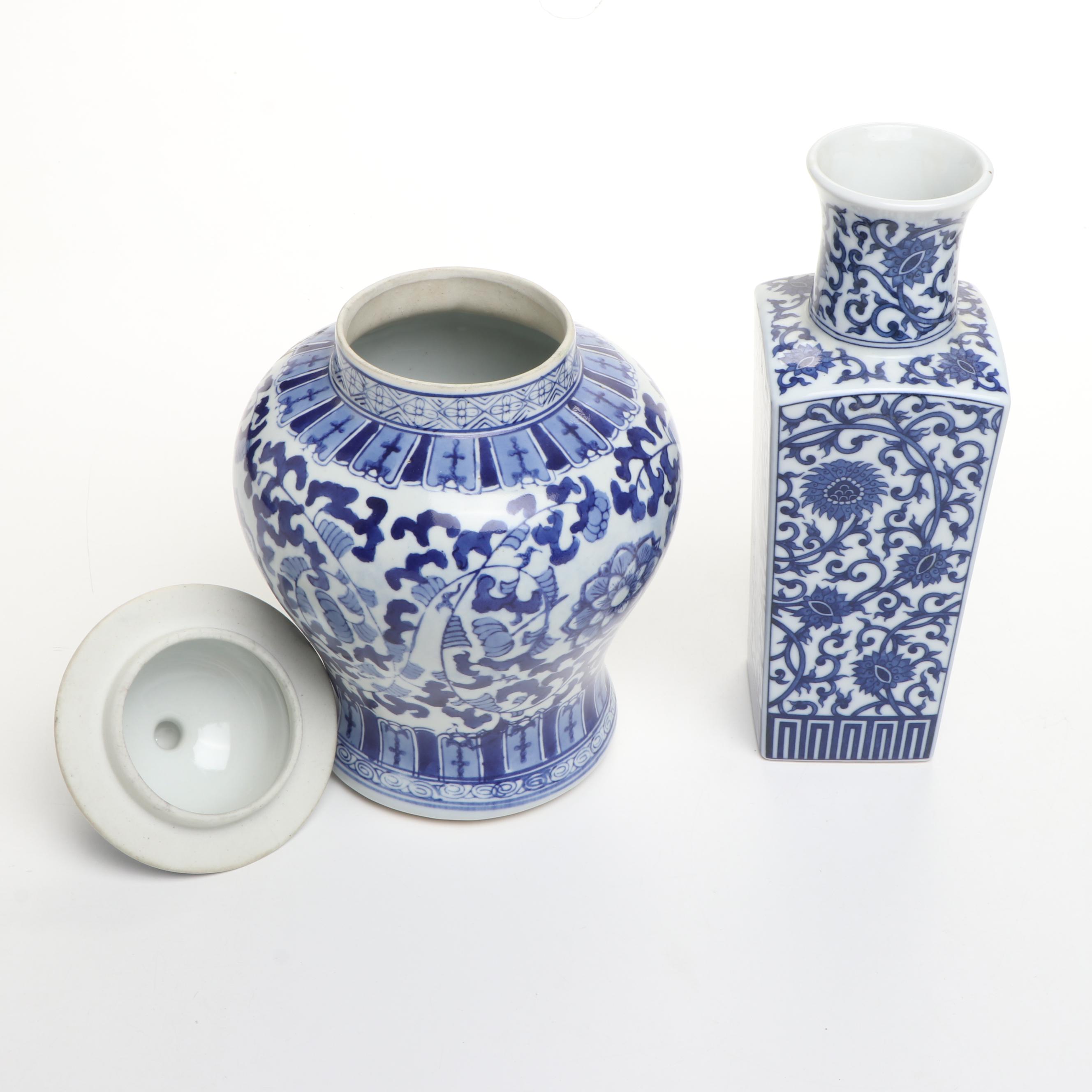Chinese Blue and White Porcelain Vases with Other Ceramic Blue and White Décor