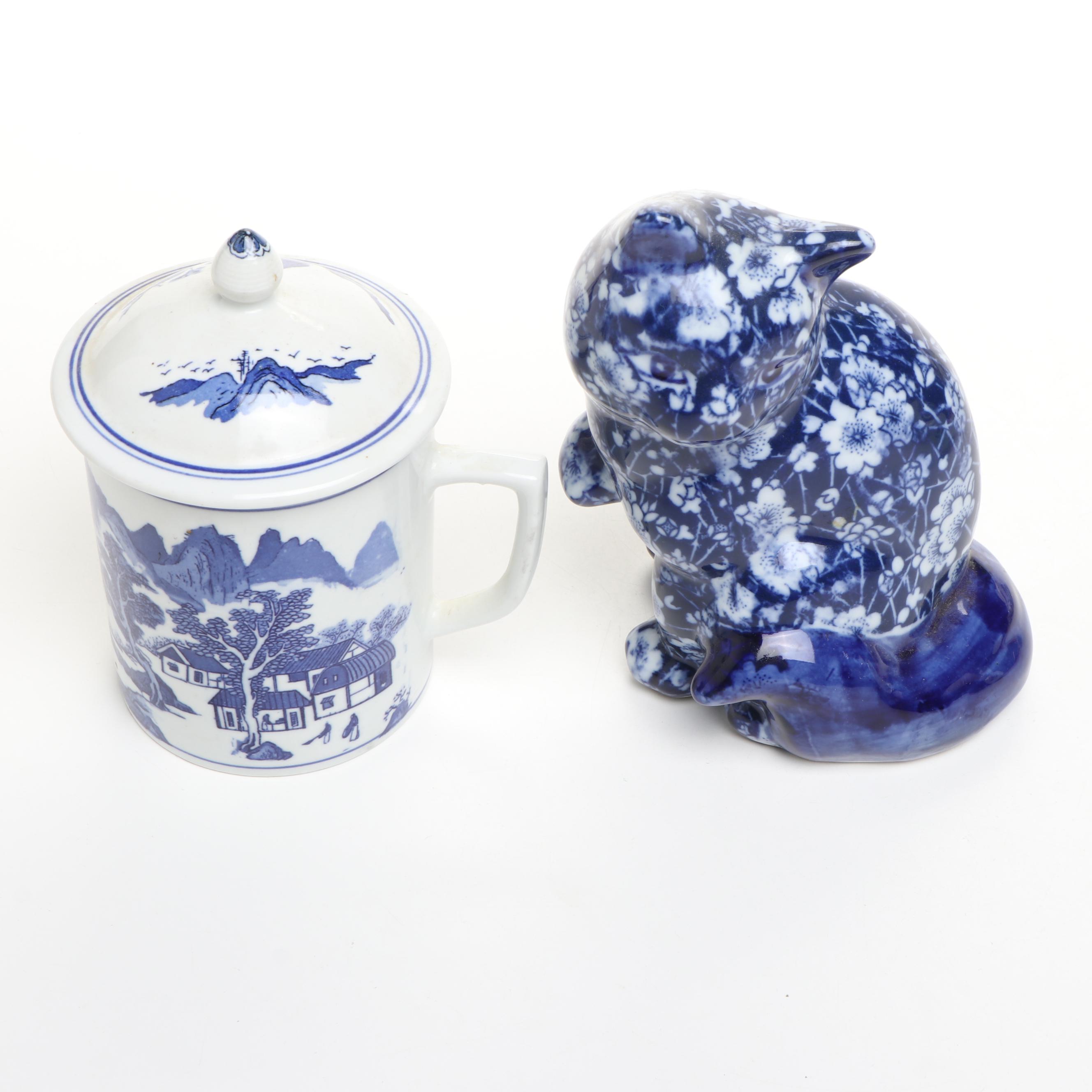 Chinese Blue and White Porcelain Vases with Other Ceramic Blue and White Décor