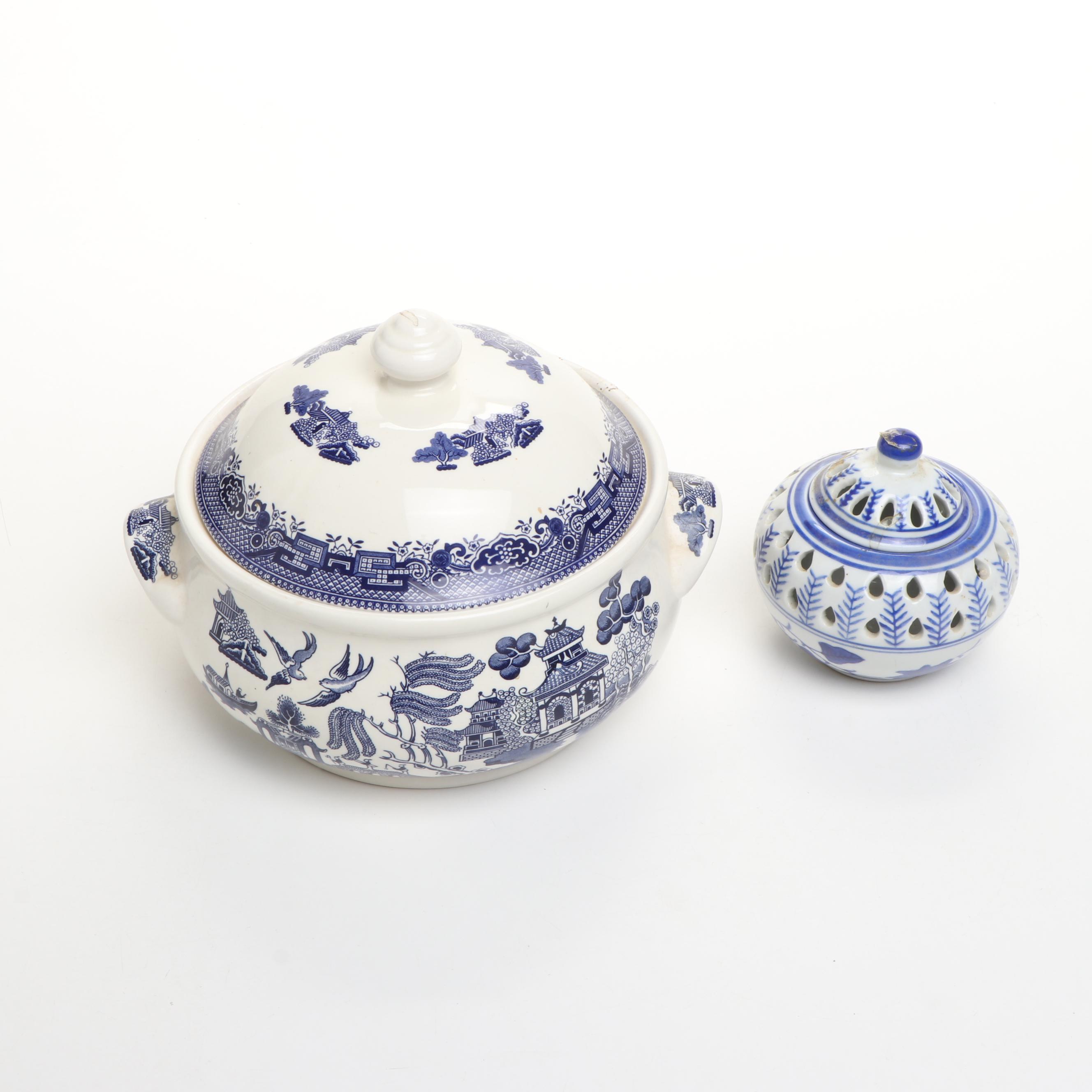 Chinese Blue and White Porcelain Vases with Other Ceramic Blue and White Décor