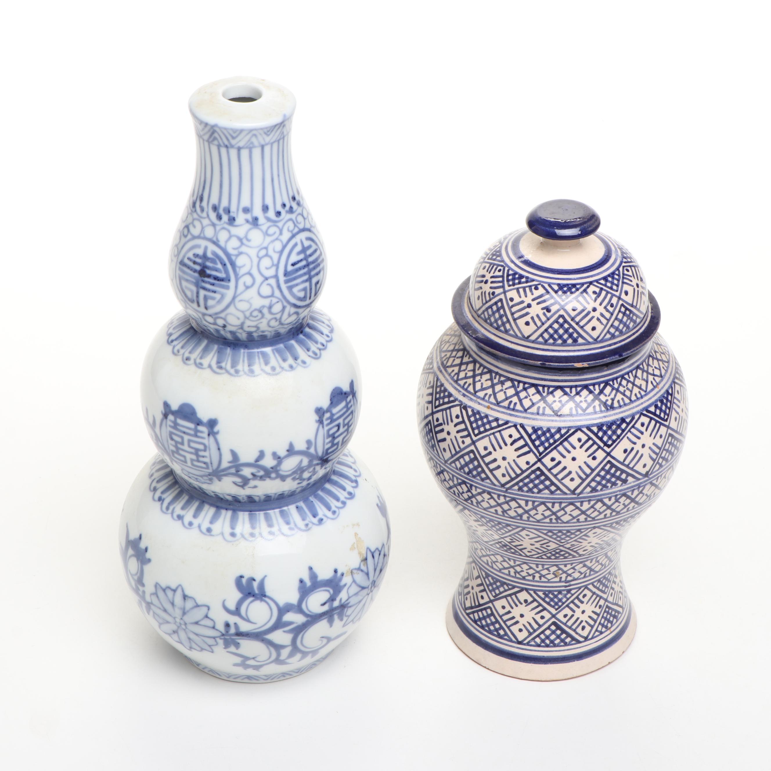 Chinese Blue and White Porcelain Vases with Other Ceramic Blue and White Décor
