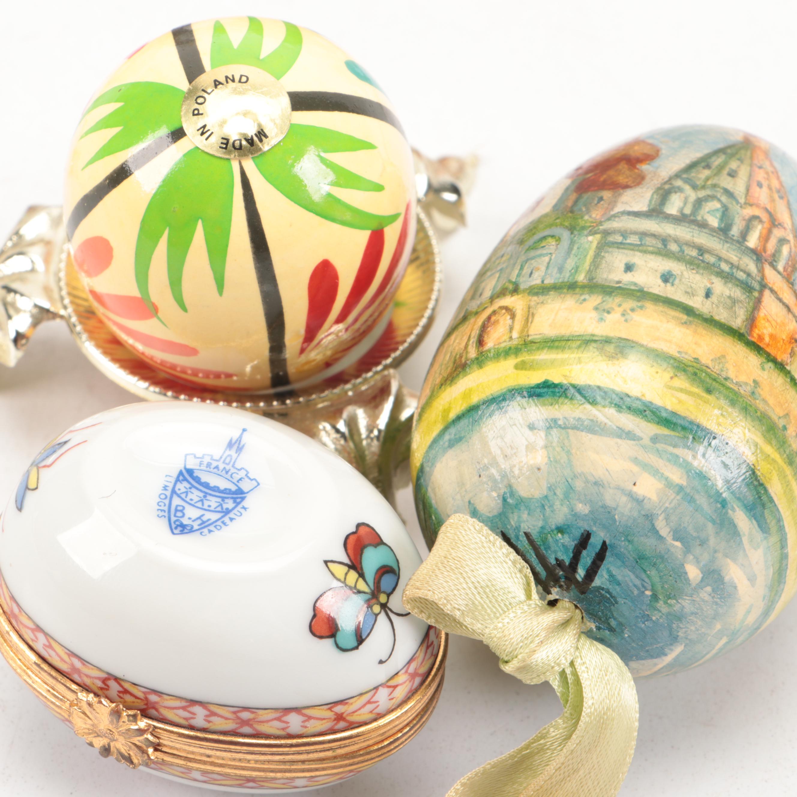Limoges Porcelain Box with Pysanky and Other Egg-Shaped Décor
