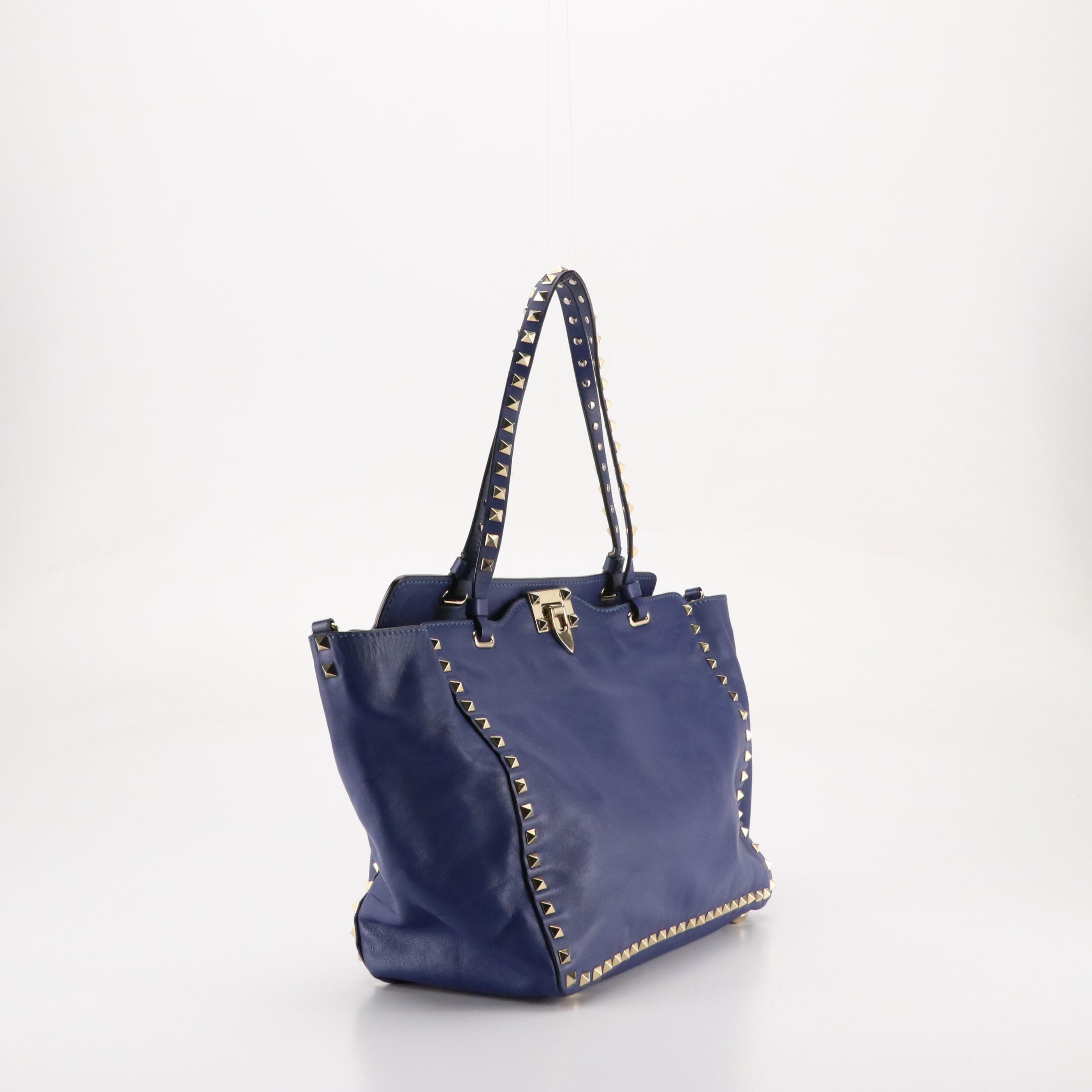 Valentino Garavani Medium Rockstud Two-Way Tote in Royal Blue Calfskin Leather
