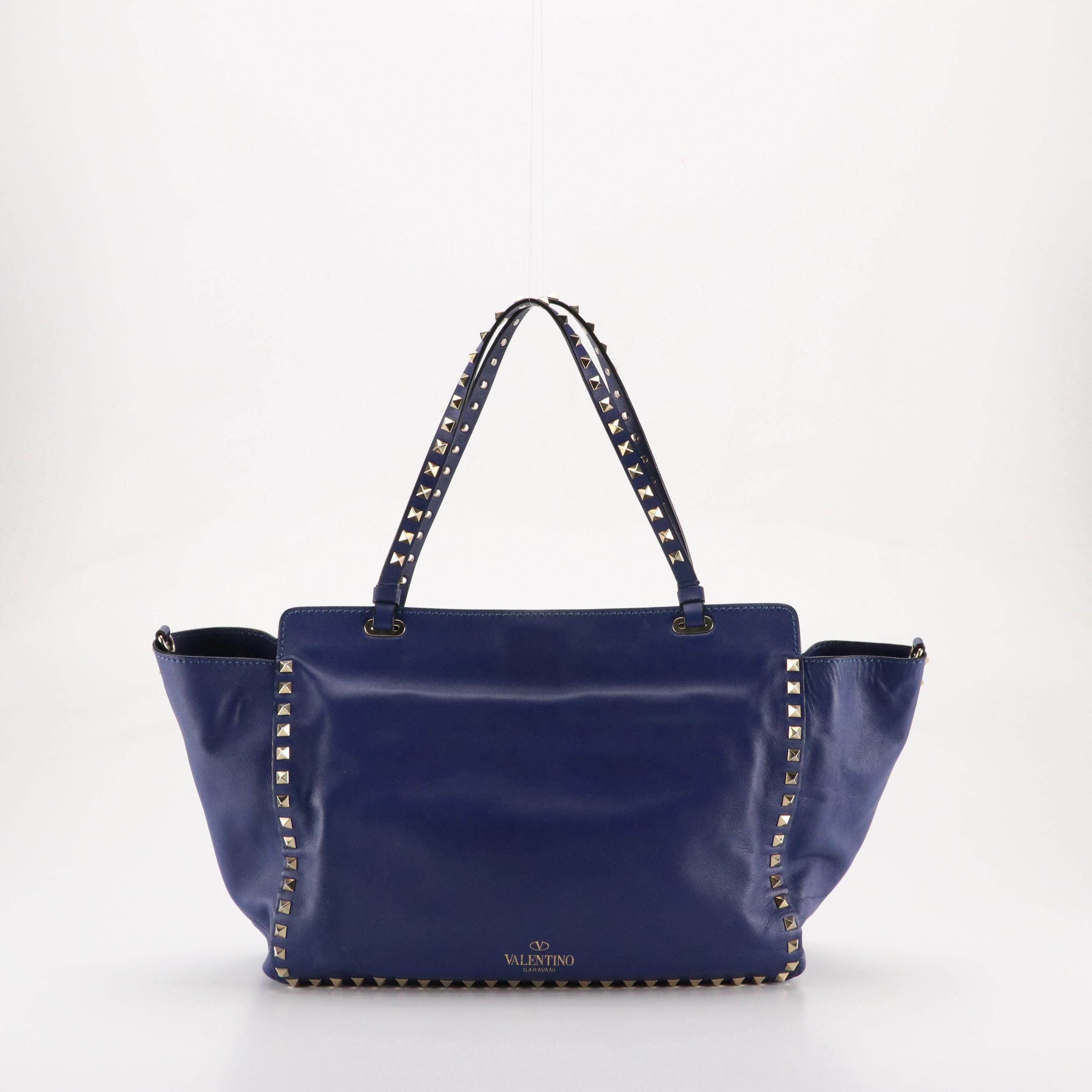 Valentino Garavani Medium Rockstud Two-Way Tote in Royal Blue Calfskin Leather