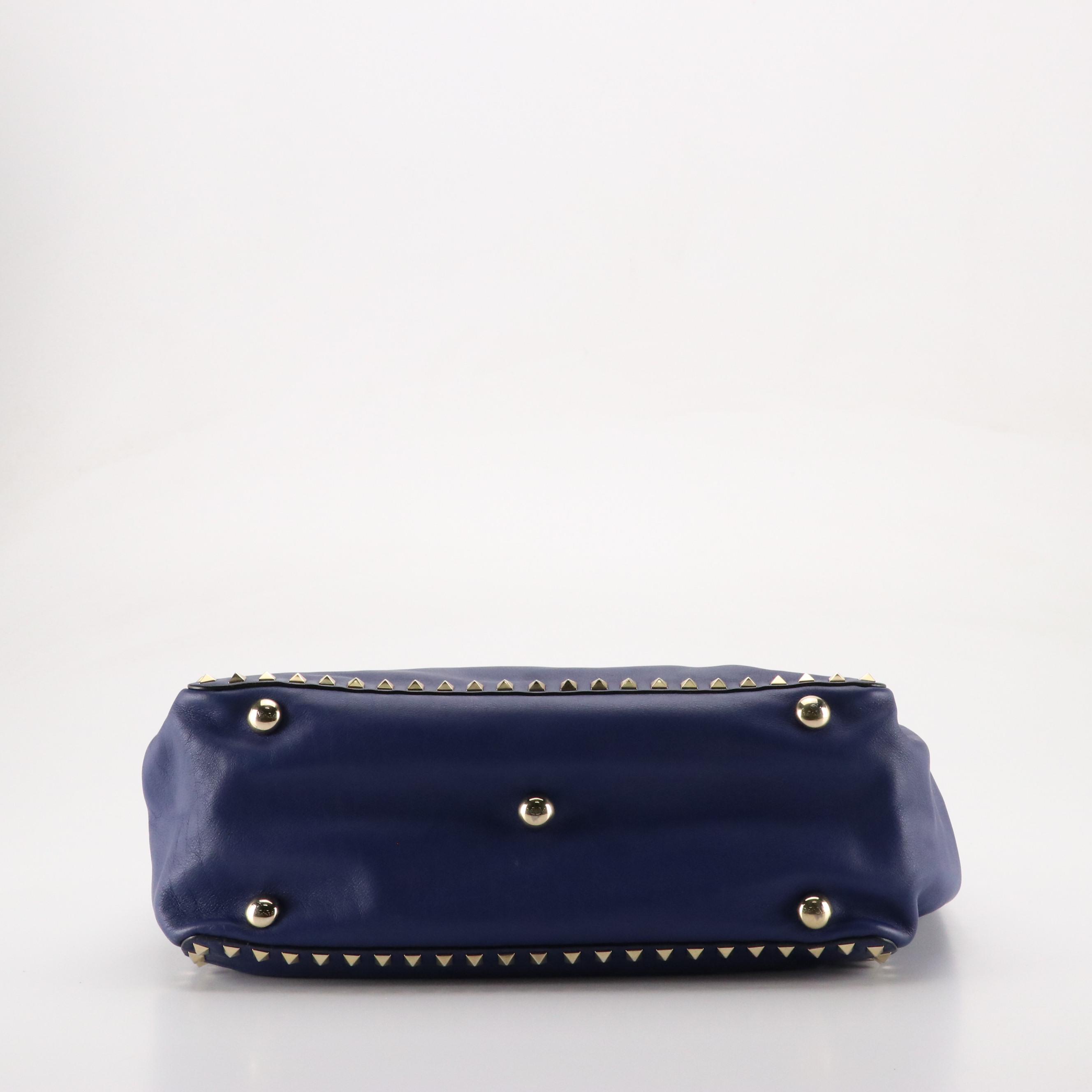 Valentino Garavani Medium Rockstud Two-Way Tote in Royal Blue Calfskin Leather