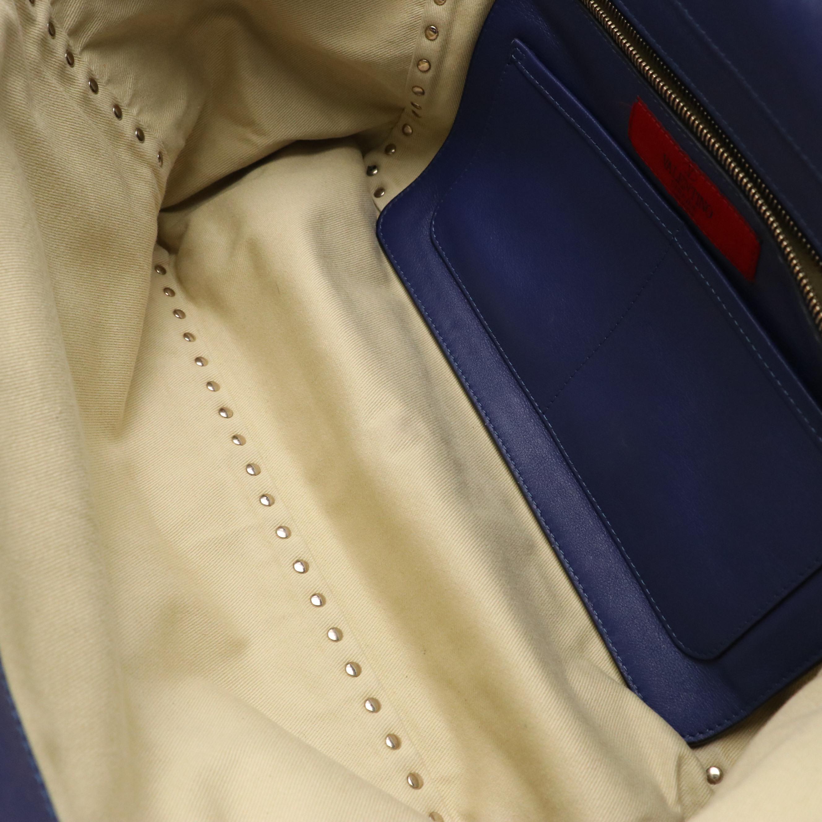 Valentino Garavani Medium Rockstud Two-Way Tote in Royal Blue Calfskin Leather