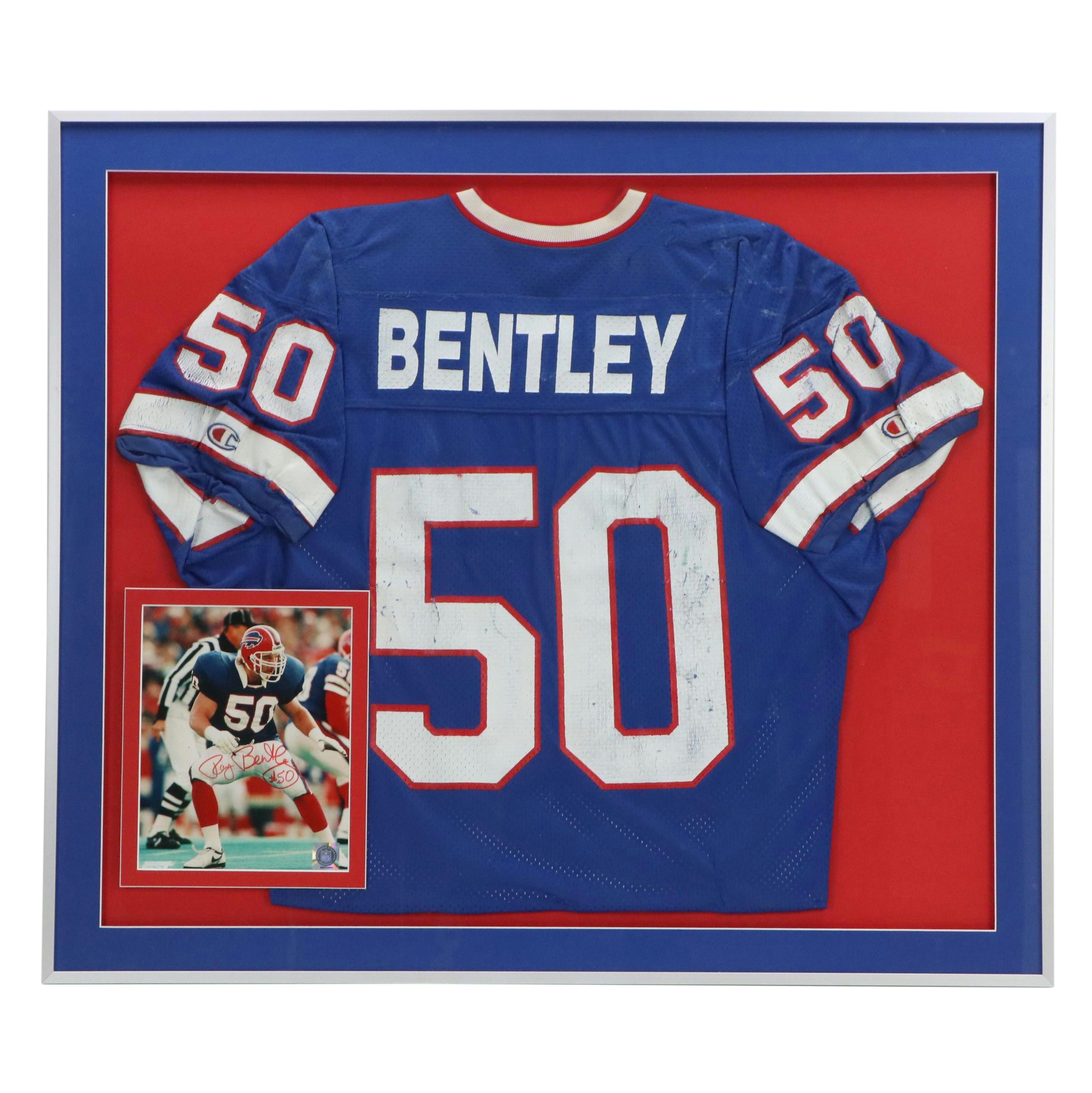 Ray Bentley Signed Buffalo Bills Print with Football Jersey and Display