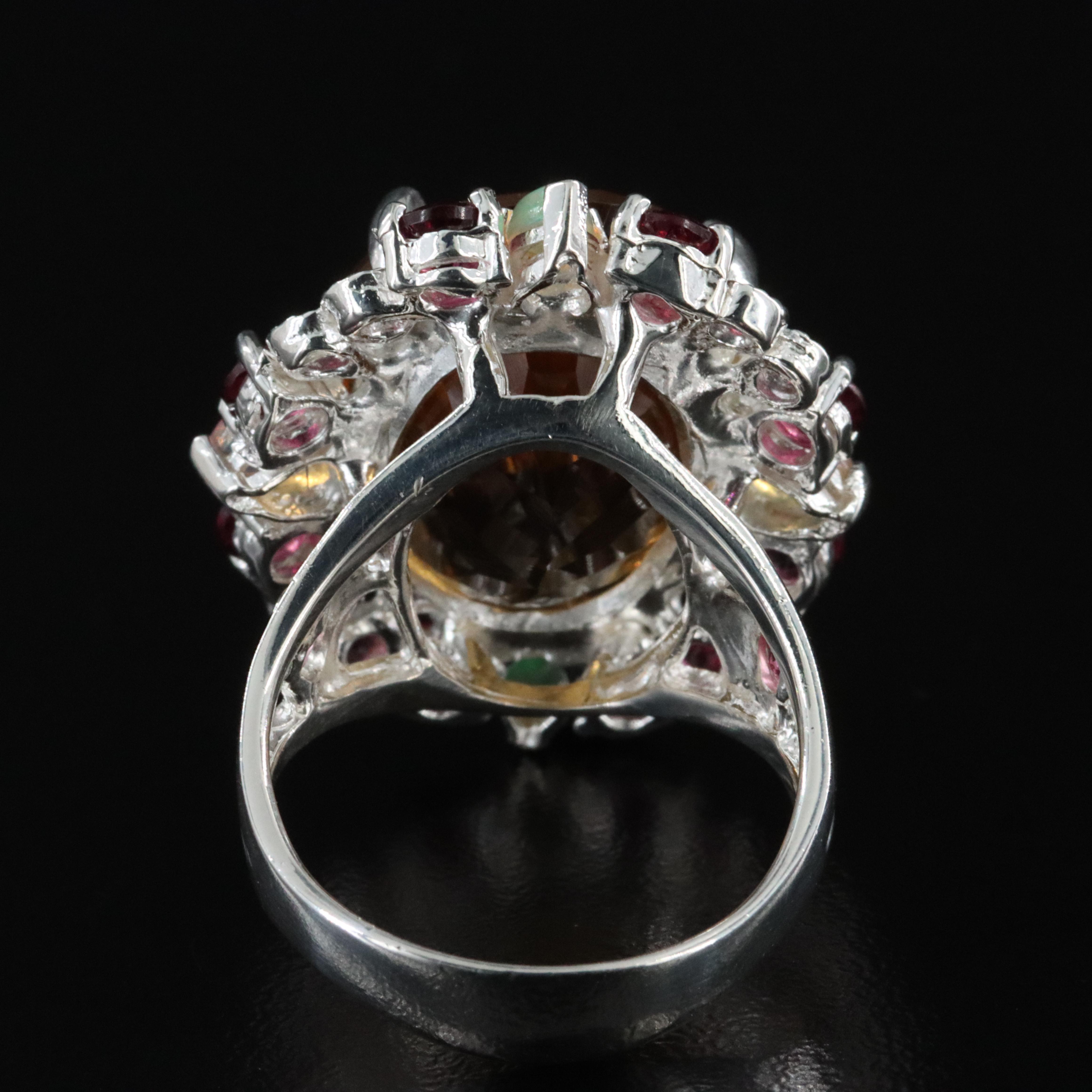 Sterling Citrine, Garnet, and Opal Ring