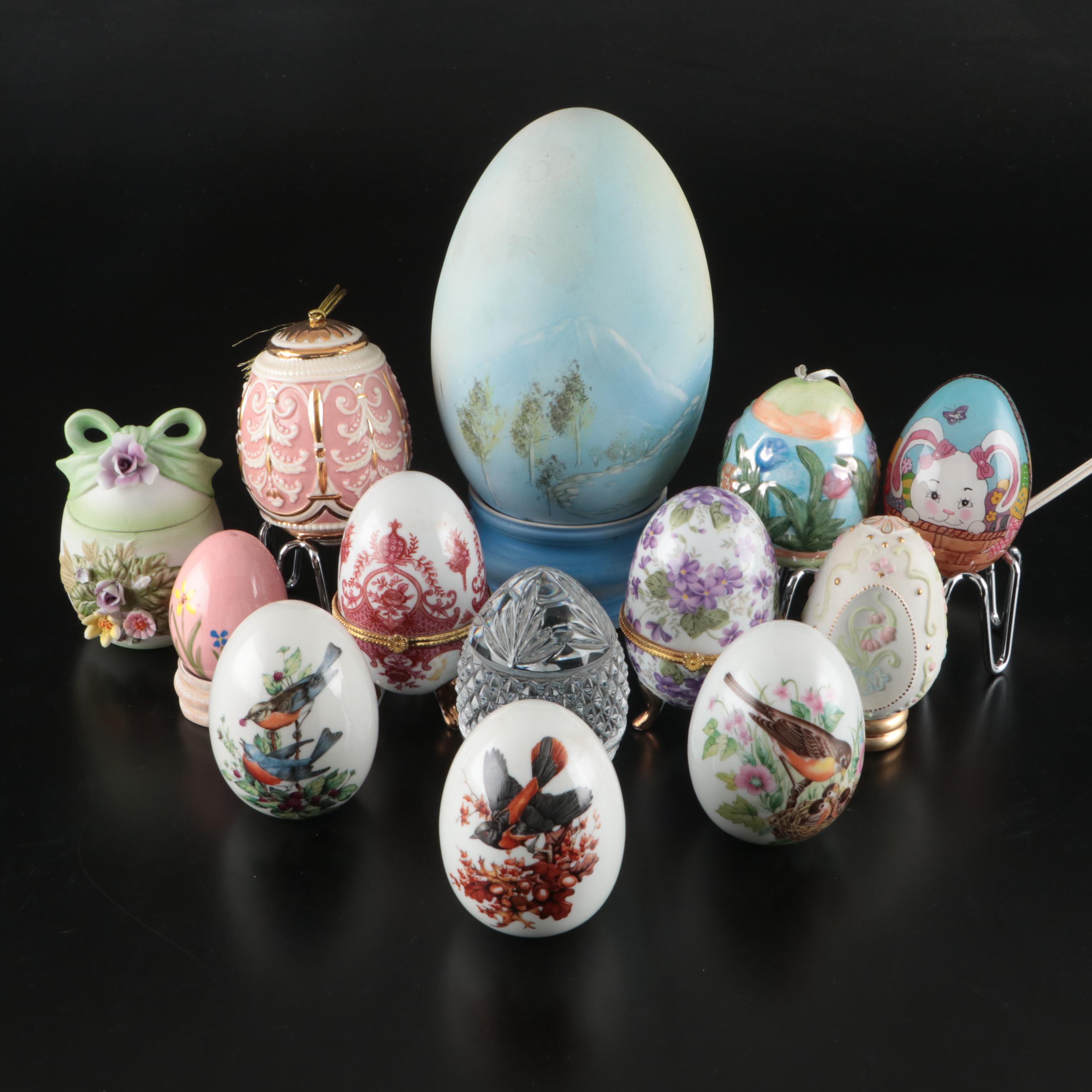 Franklin Mint with Other Egg-Shaped Décor and Hand-Painted Lamp