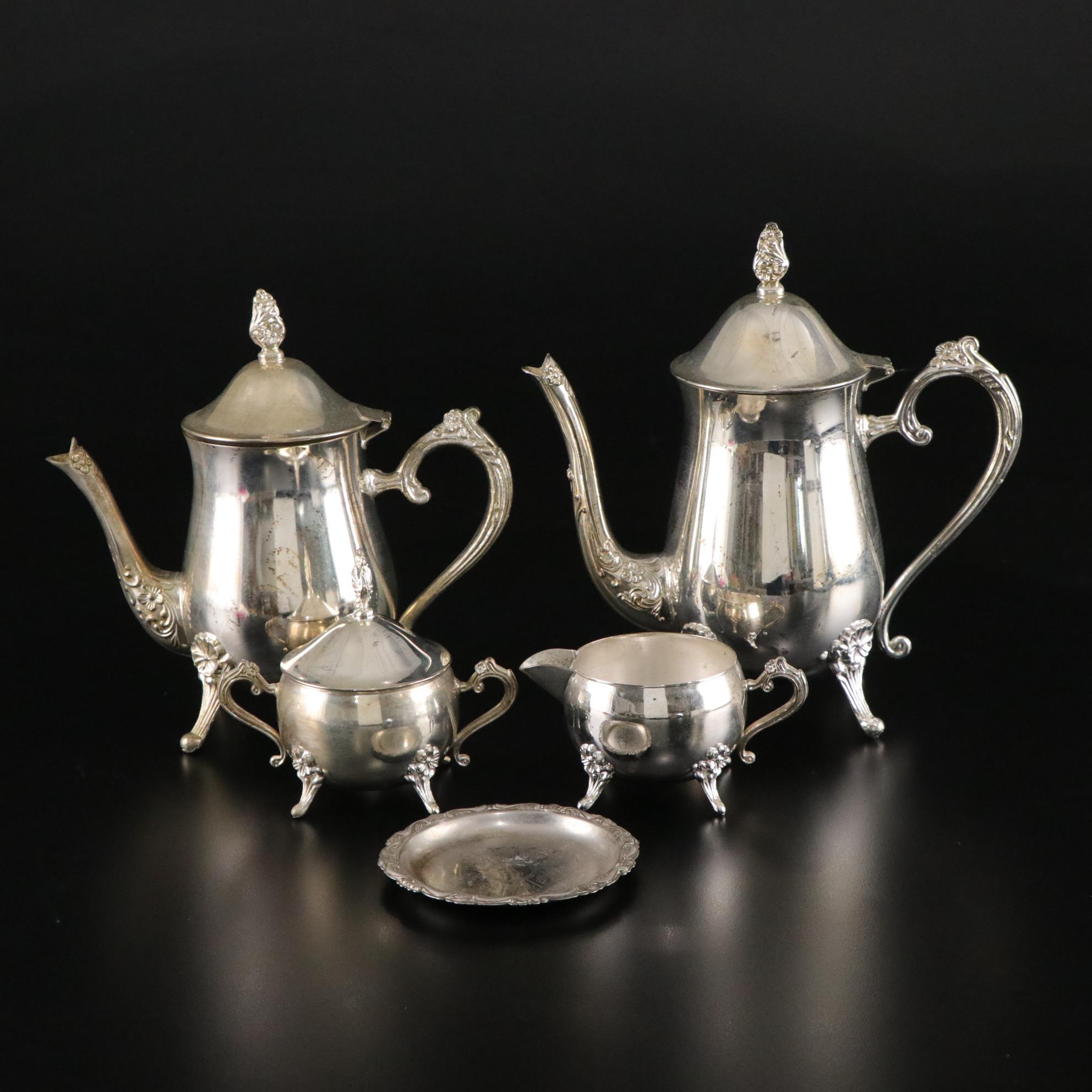 Silver Plate Teapots with Creamer & Sugar Set