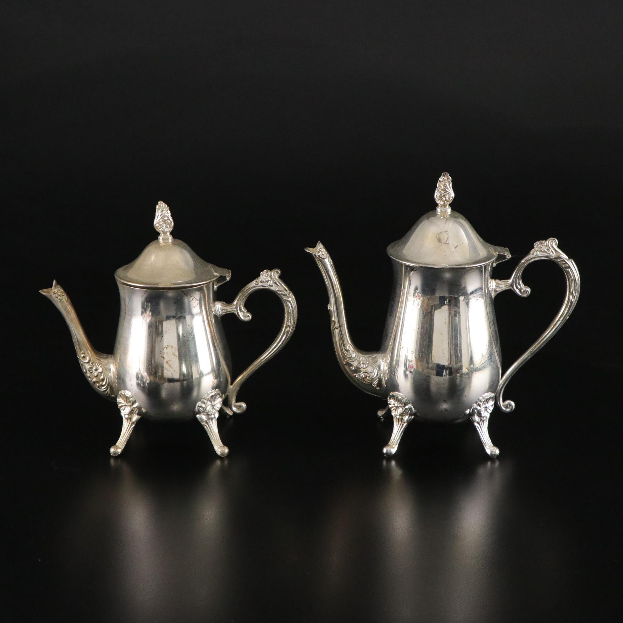 Silver Plate Teapots with Creamer & Sugar Set