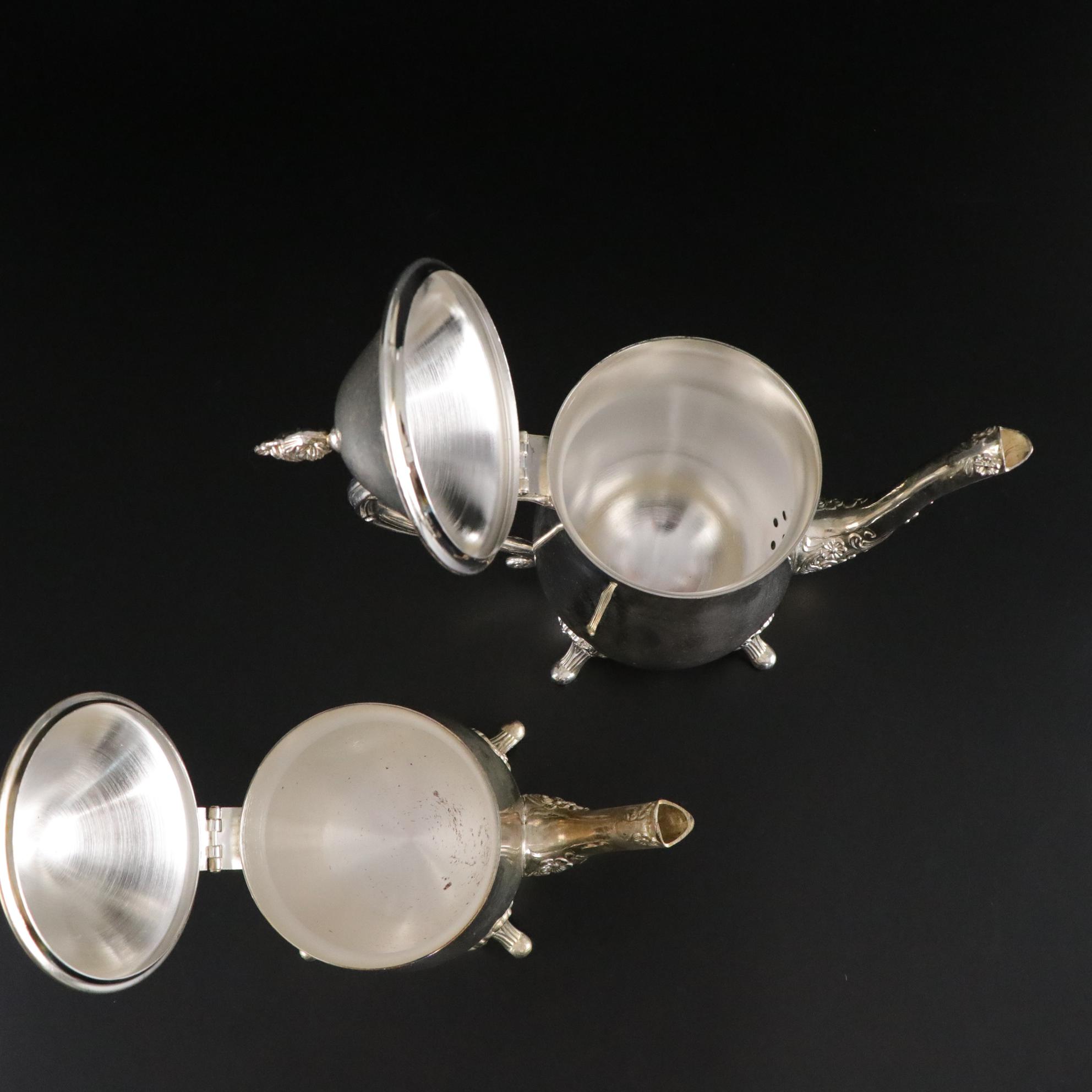 Silver Plate Teapots with Creamer & Sugar Set
