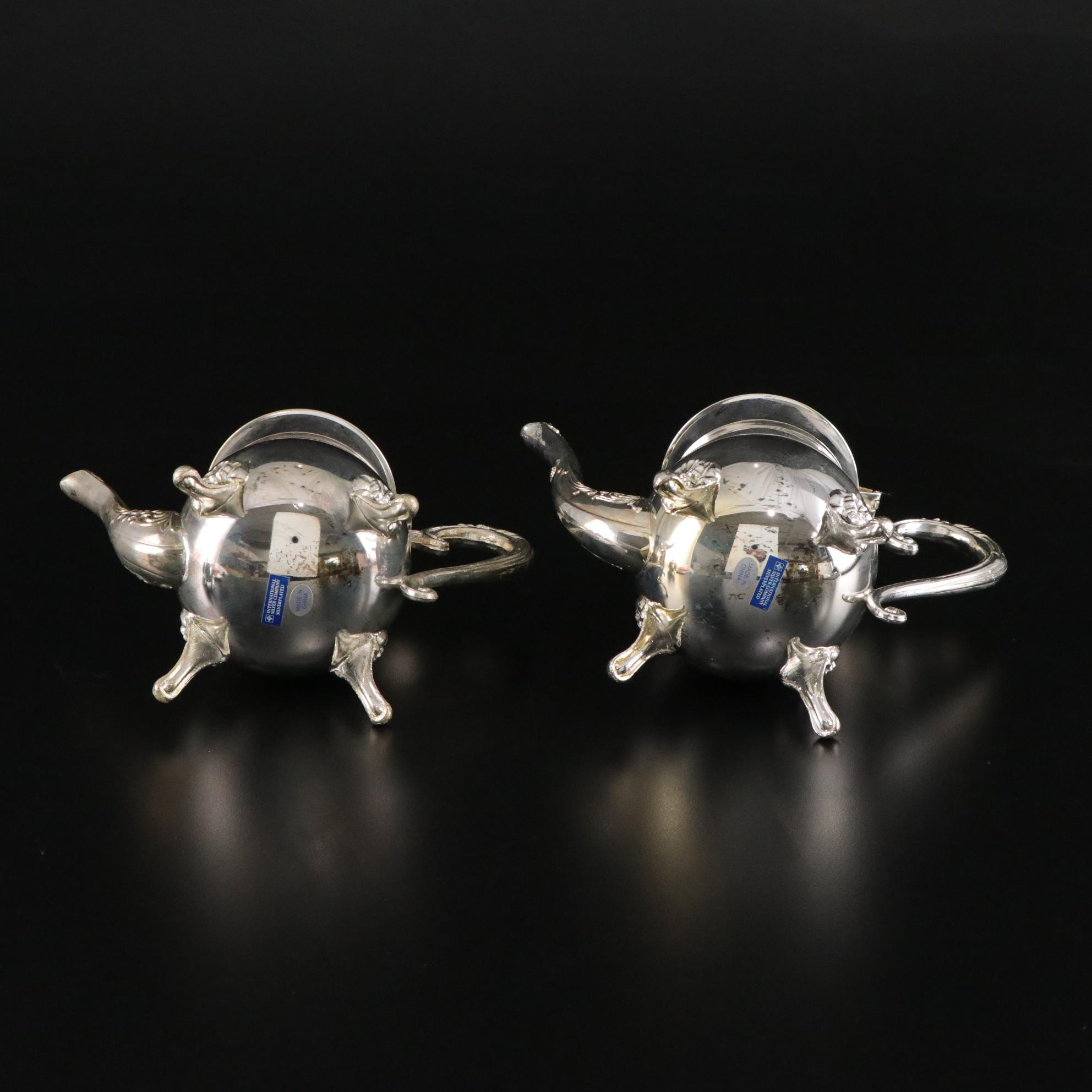 Silver Plate Teapots with Creamer & Sugar Set