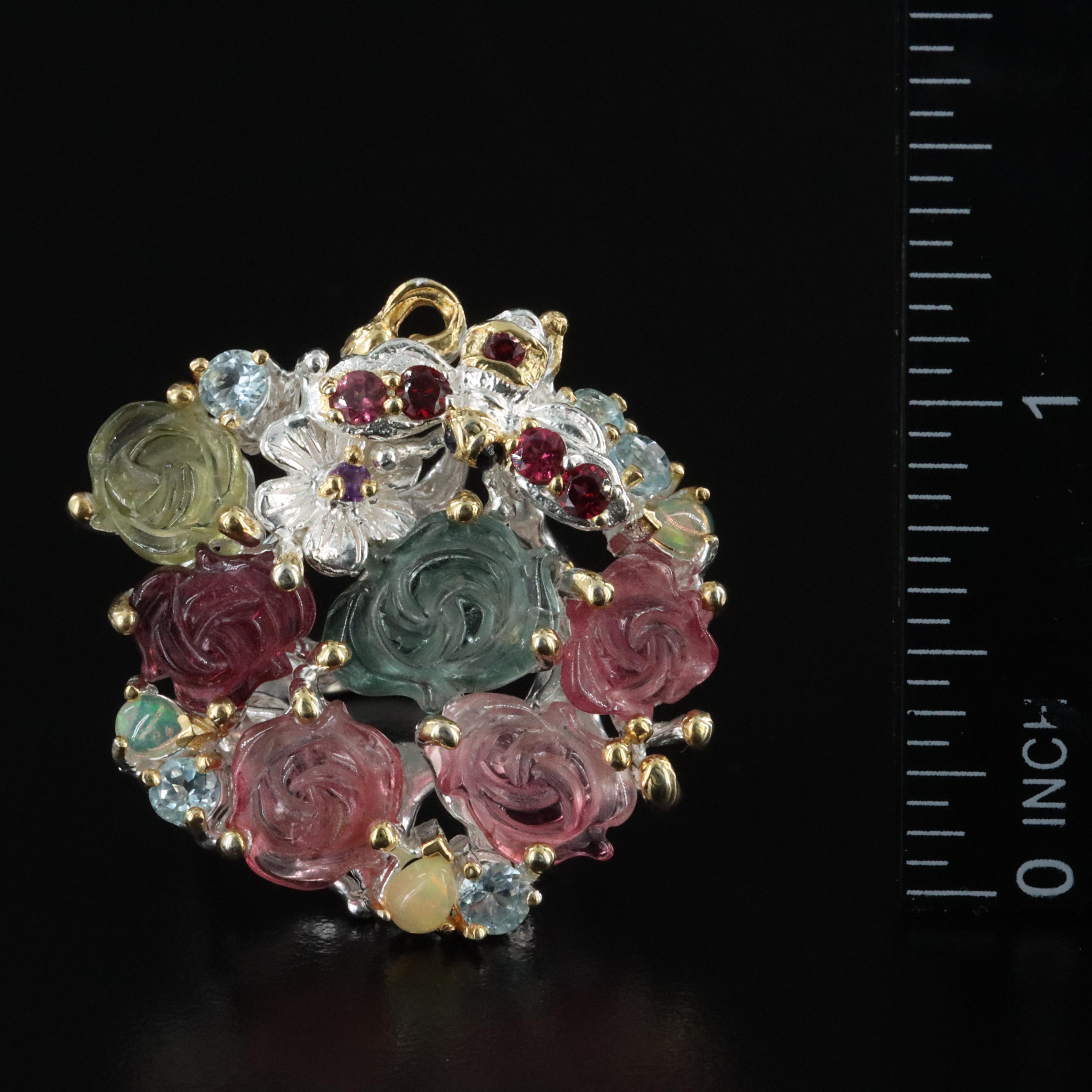 Sterling Gemstone Ring Including Tourmaline, Garnet, and Opal