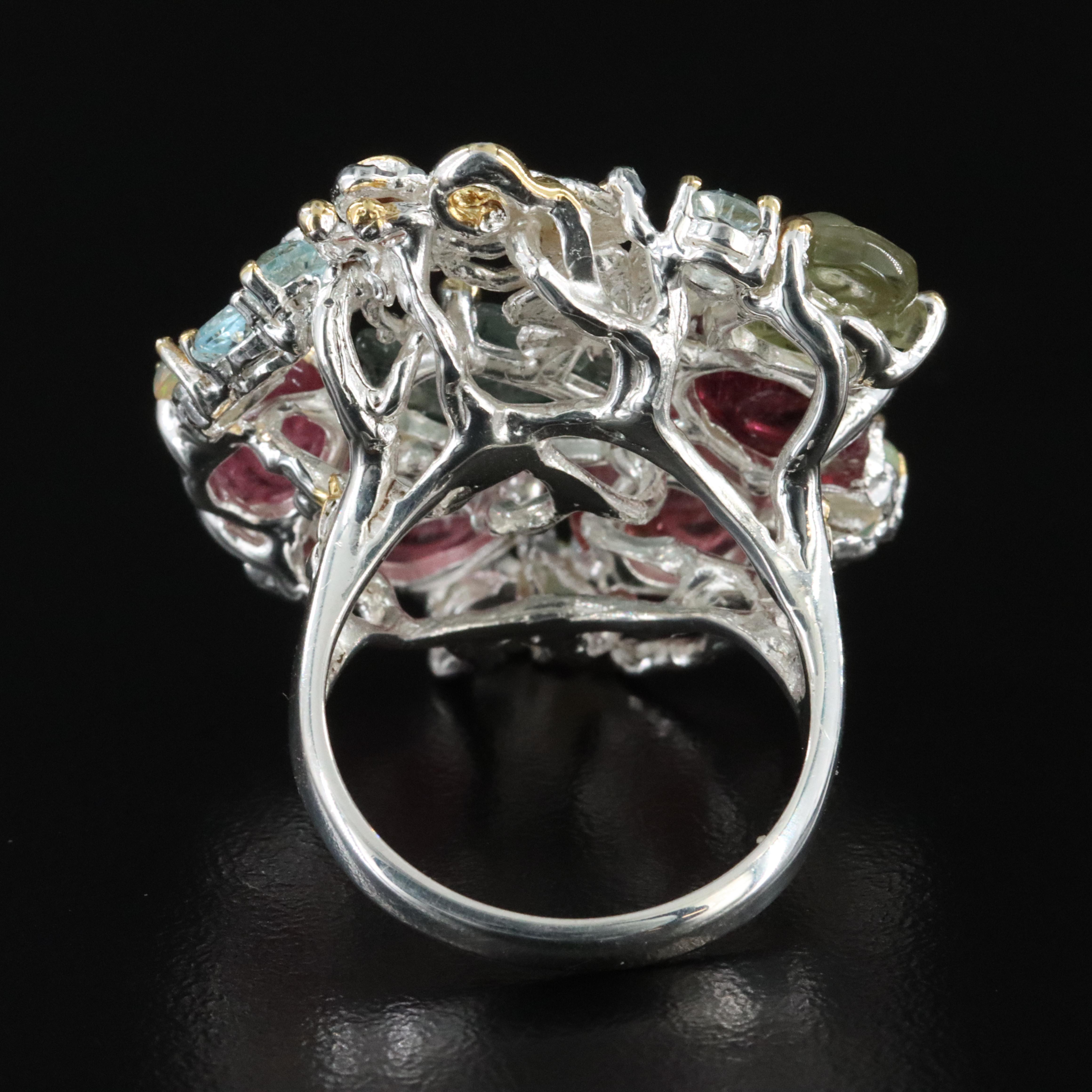 Sterling Gemstone Ring Including Tourmaline, Garnet, and Opal