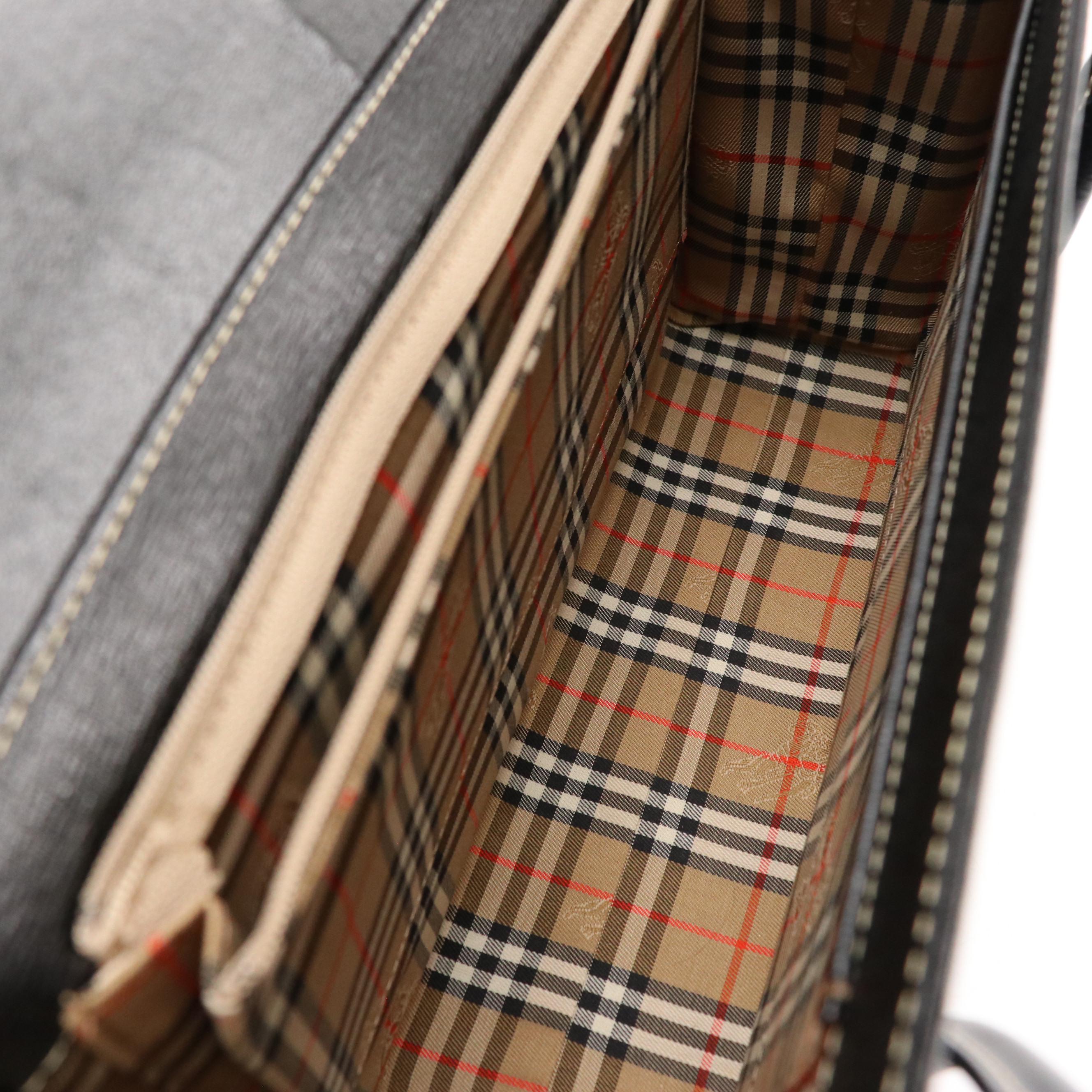 Burberrys Textured and Glazed Black Leather Shoulder Bag with Box