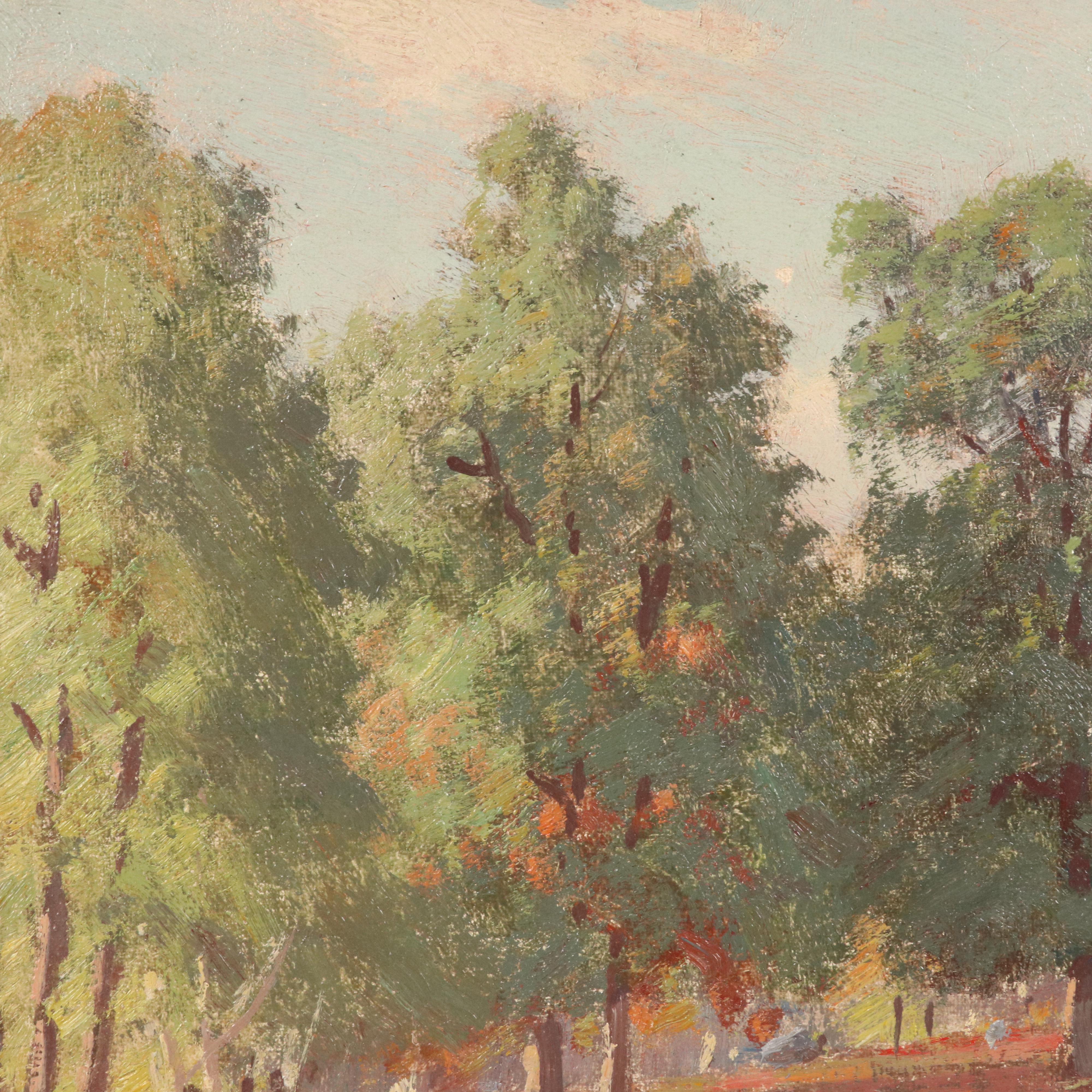 F. E. Roberts Bucolic Landscape Oil Painting "Autumn Pasture," 1907