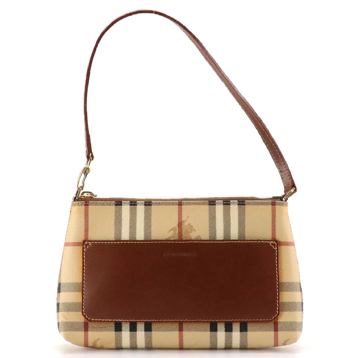 Burberry Pochette Shoulder Bag in Haymarket Check Canvas and Brown Leather