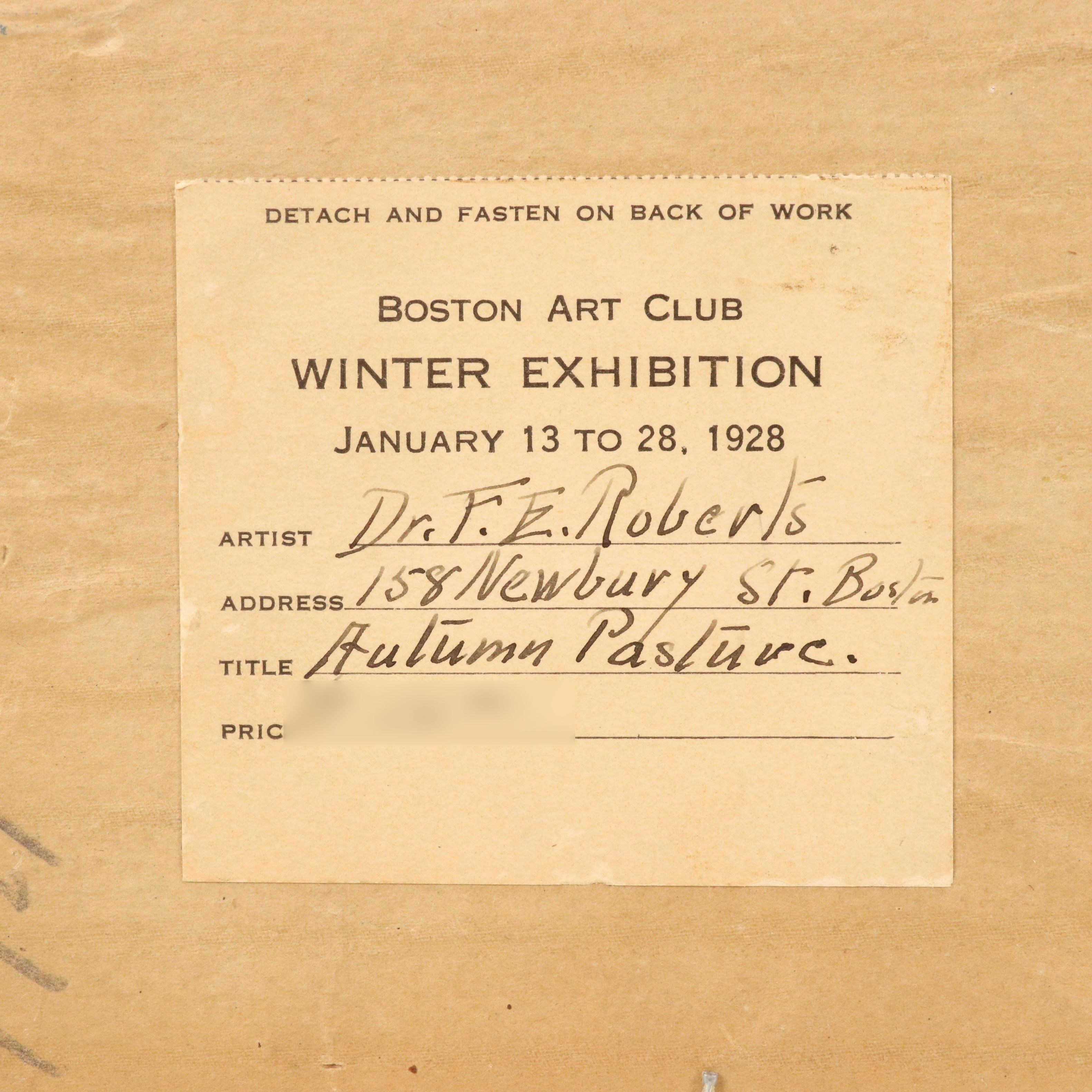 F. E. Roberts Bucolic Landscape Oil Painting "Autumn Pasture," 1907