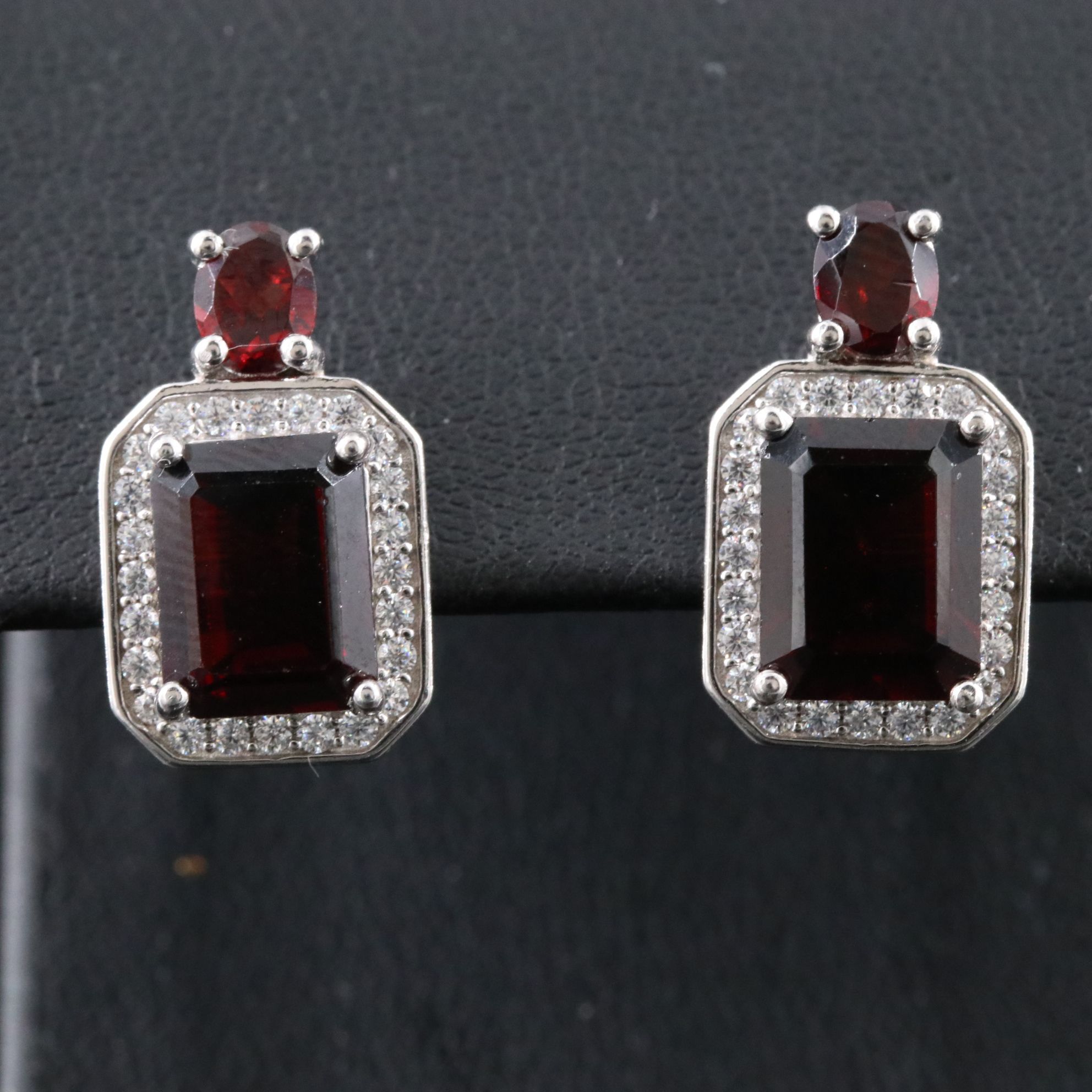 Sterling Garnet and CZ Earrings