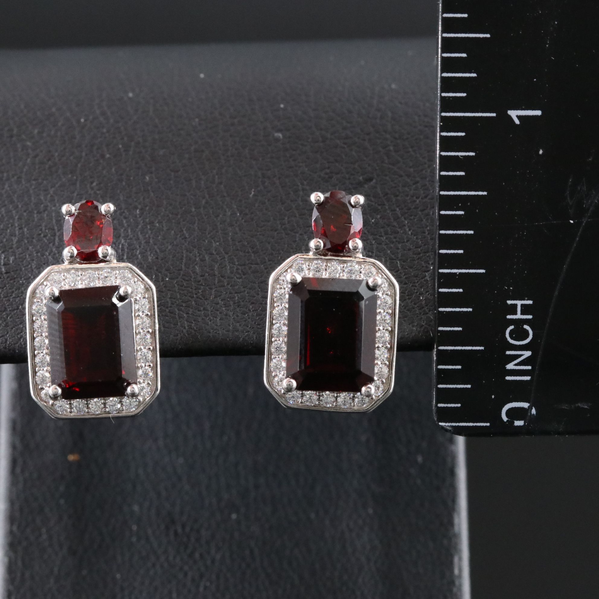 Sterling Garnet and CZ Earrings