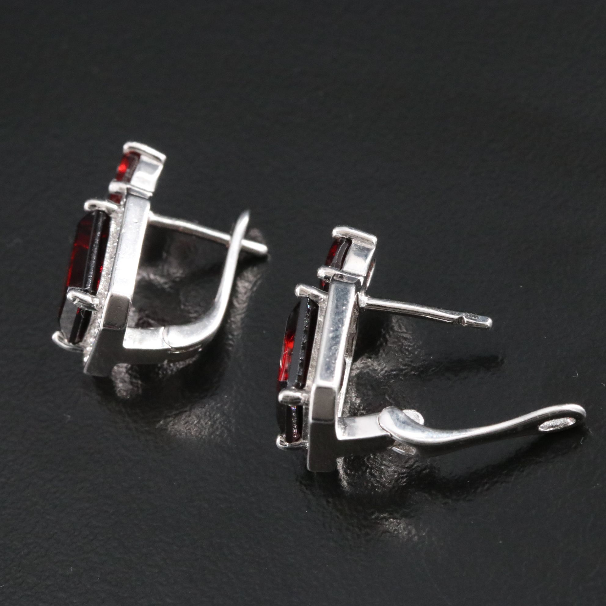 Sterling Garnet and CZ Earrings