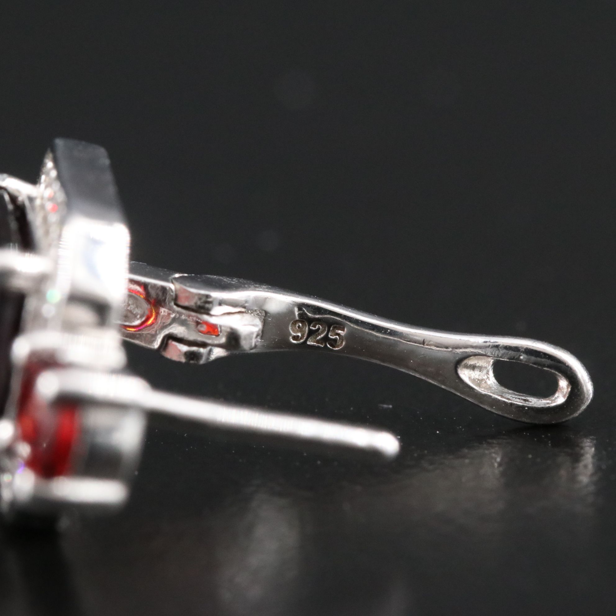 Sterling Garnet and CZ Earrings