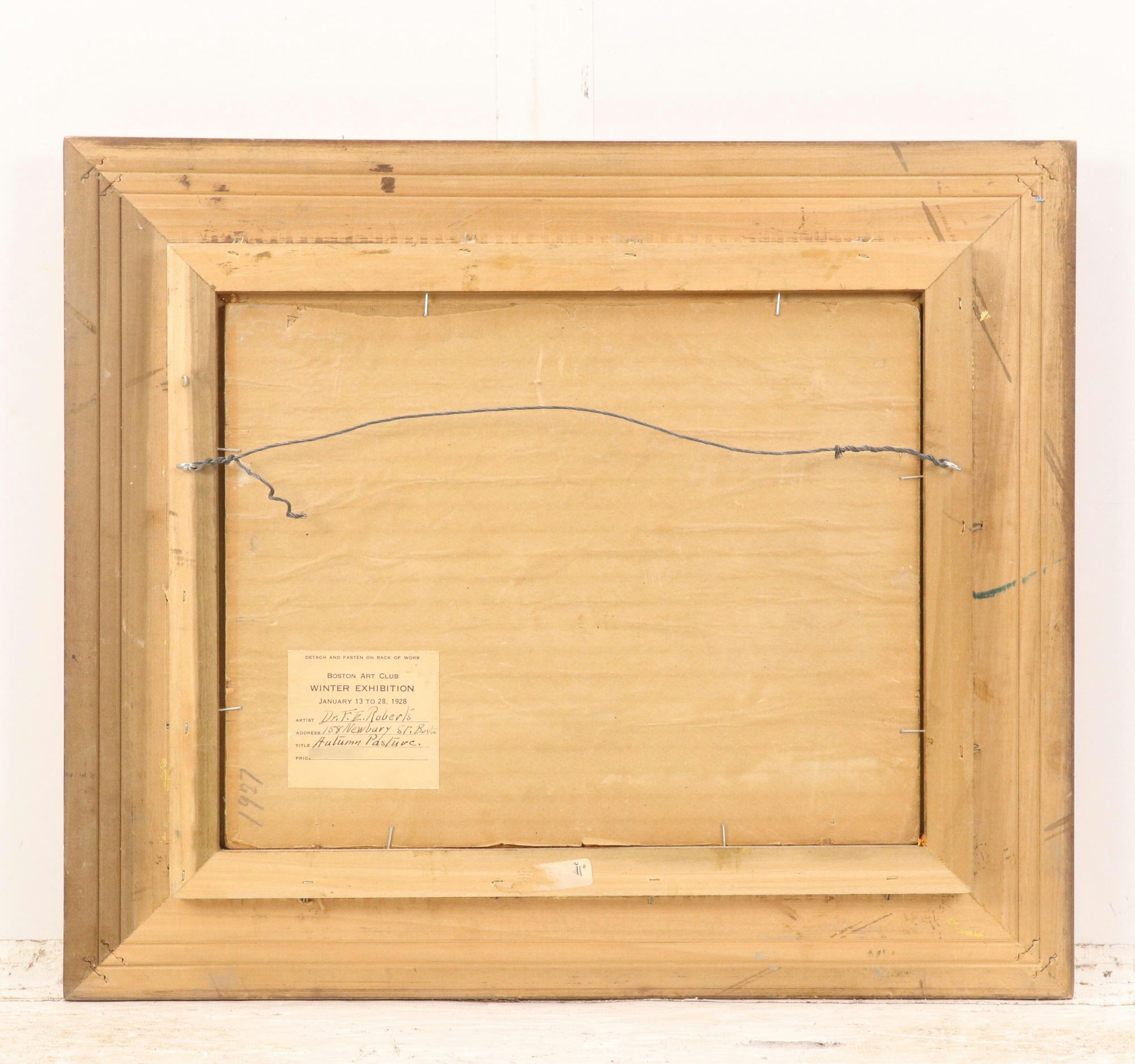 F. E. Roberts Bucolic Landscape Oil Painting "Autumn Pasture," 1907