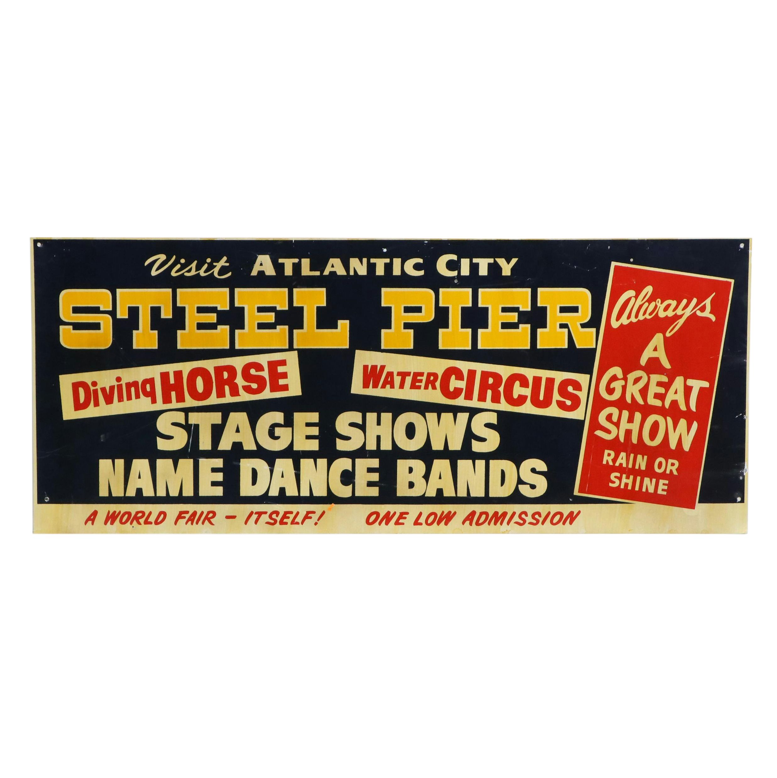 Atlantic City Steel Pier Metal Advertisement Sign, Circa 1965