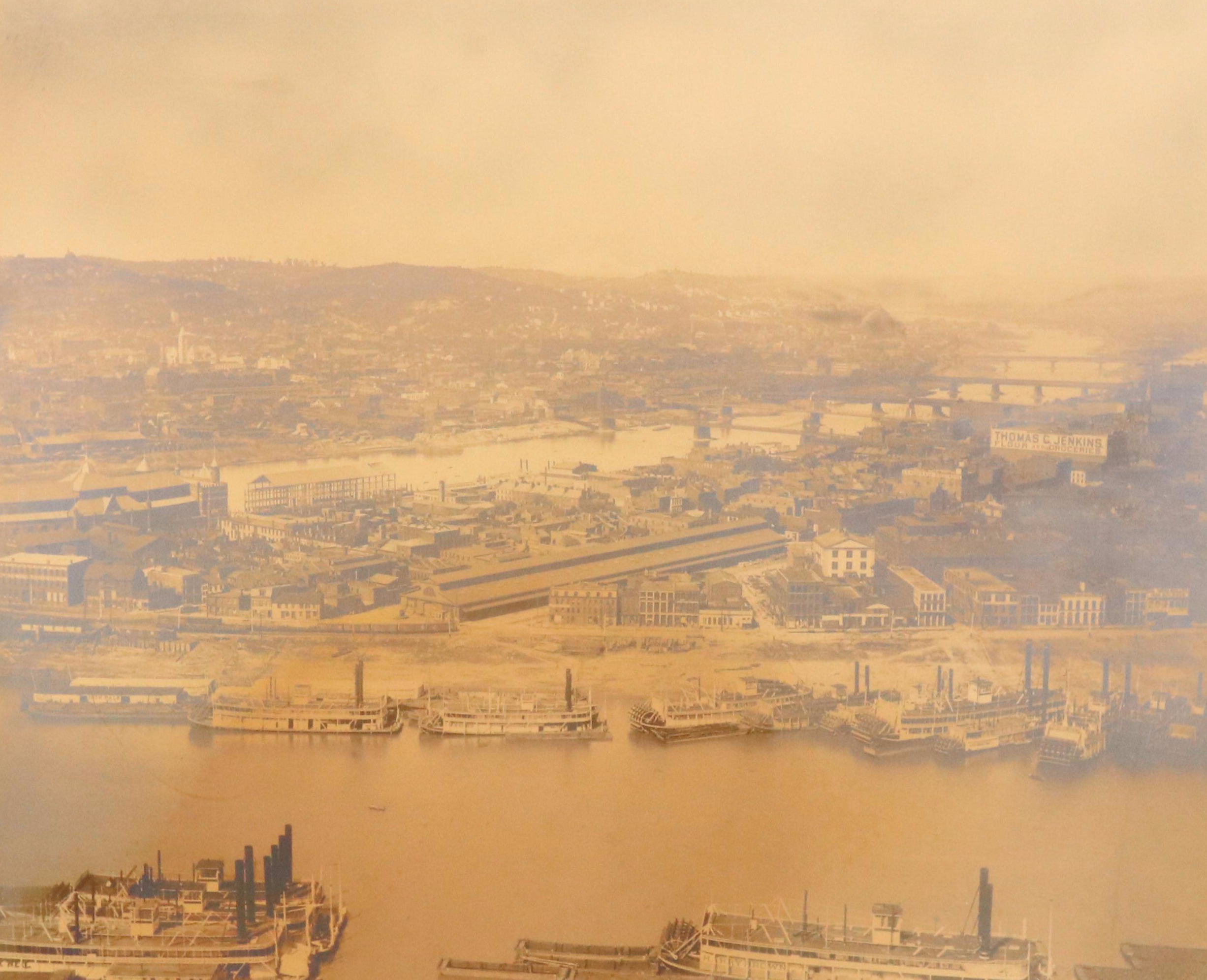 Silver Gelatin Print of Aerial View of River Landscape with Steamboats