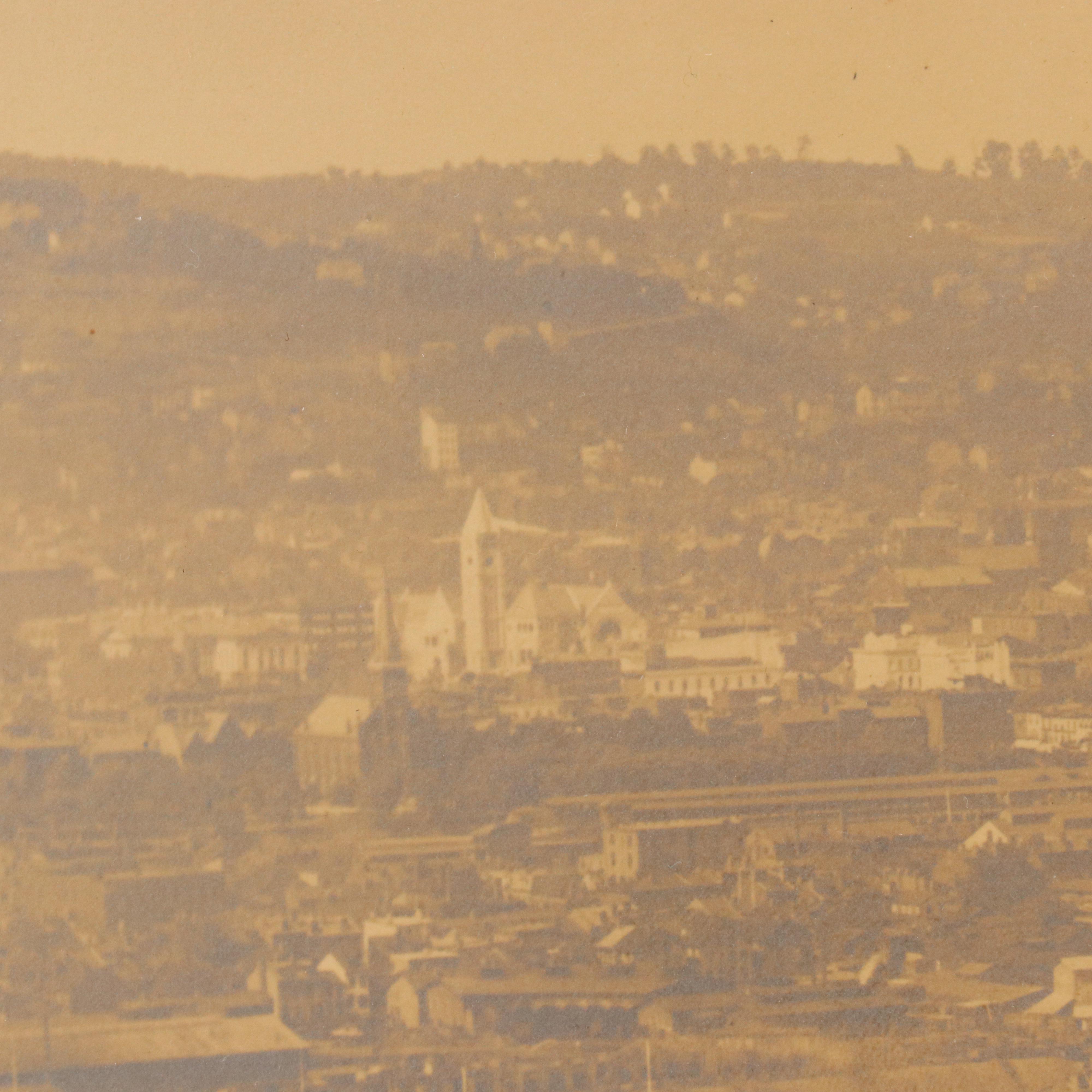 Silver Gelatin Print of Aerial View of River Landscape with Steamboats