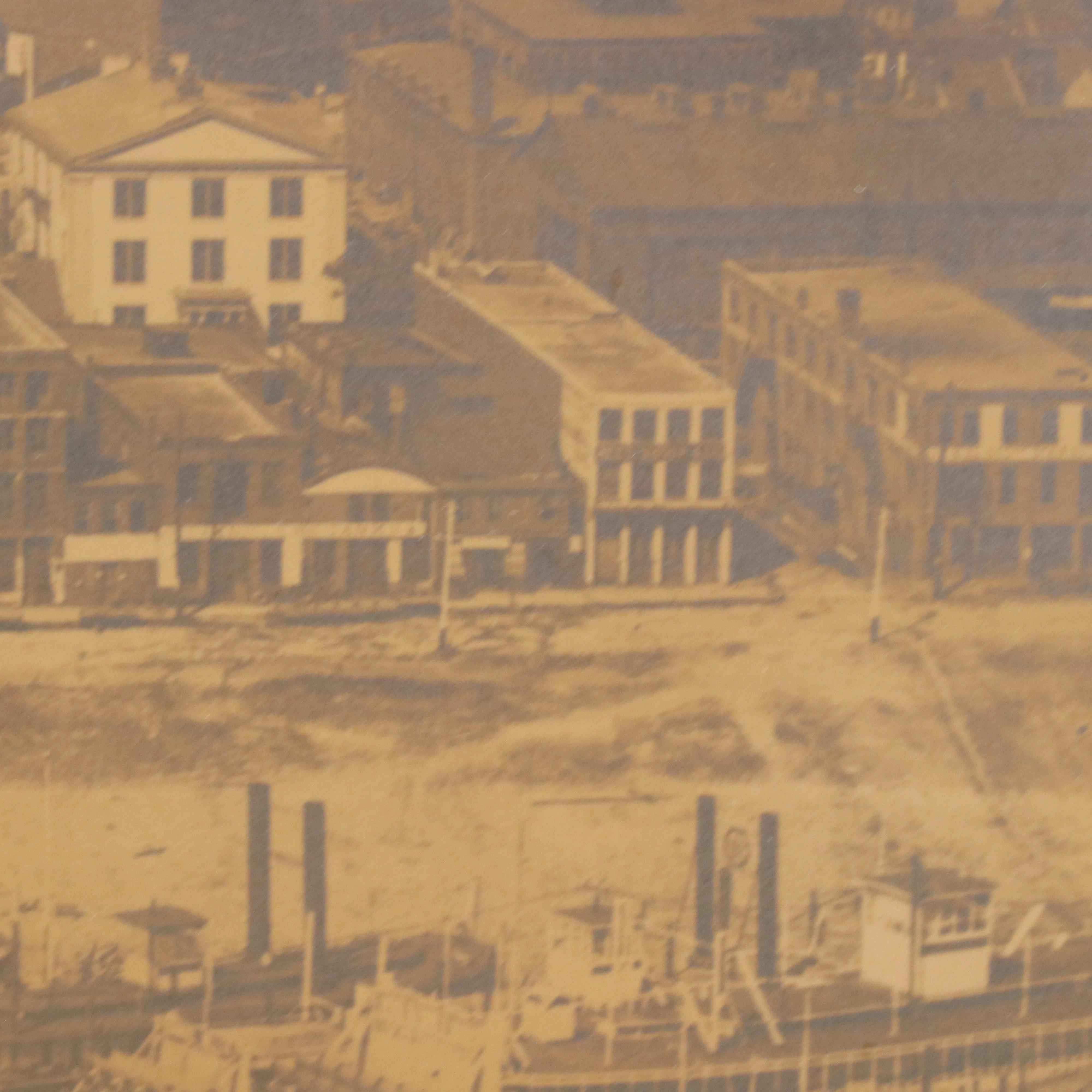 Silver Gelatin Print of Aerial View of River Landscape with Steamboats